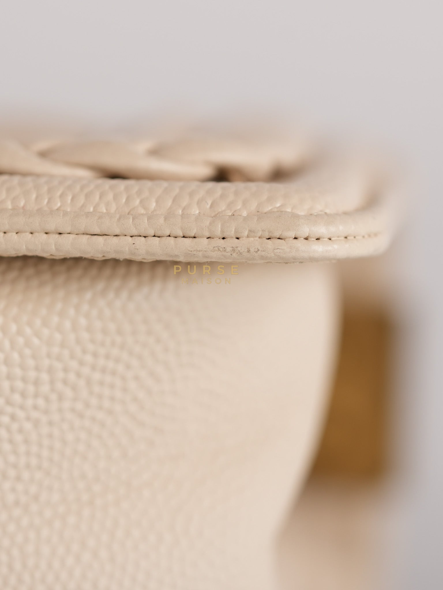 Boy Small in Cream Chevron Caviar Leather Aged Gold Hardware Series 25 | Purse Maison Luxury Bags Shop