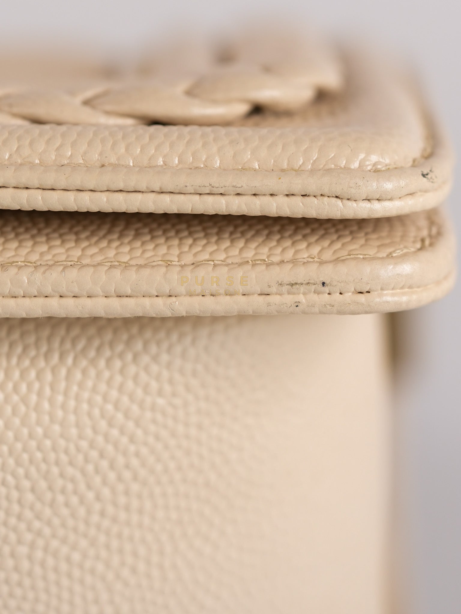 Boy Small in Cream Chevron Caviar Leather Aged Gold Hardware Series 25 | Purse Maison Luxury Bags Shop