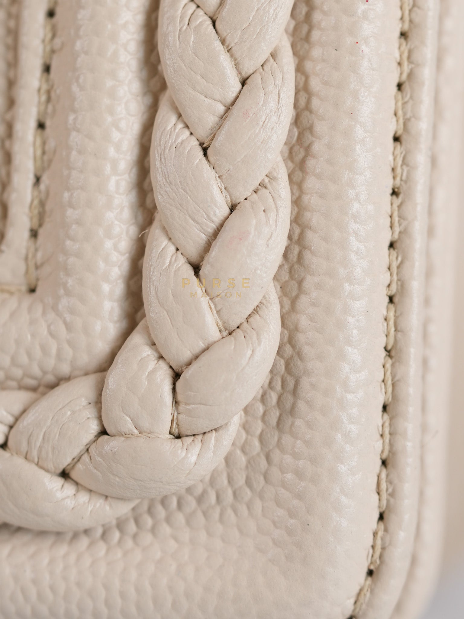 Boy Small in Cream Chevron Caviar Leather Aged Gold Hardware Series 25 | Purse Maison Luxury Bags Shop