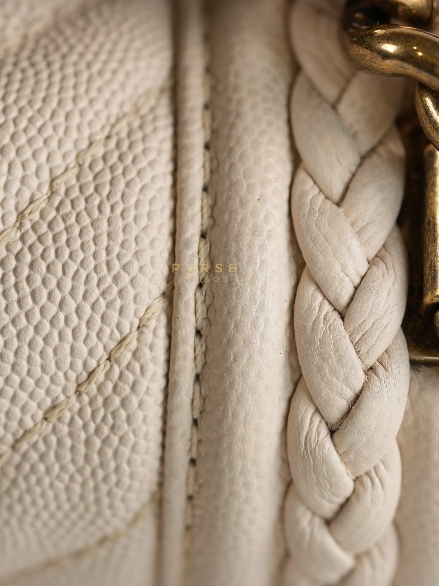 Boy Small in Cream Chevron Caviar Leather Aged Gold Hardware Series 25 | Purse Maison Luxury Bags Shop