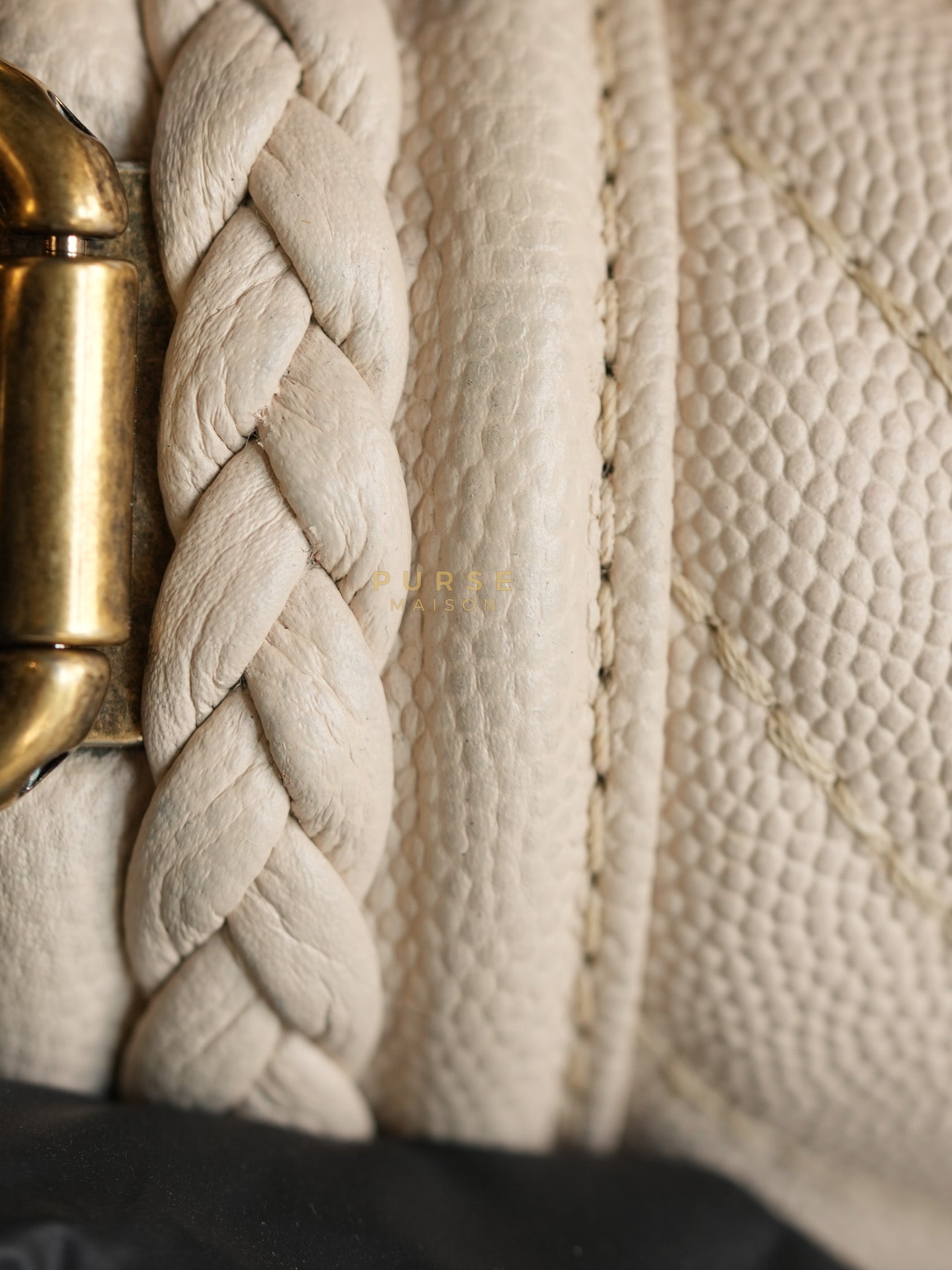 Boy Small in Cream Chevron Caviar Leather Aged Gold Hardware Series 25 | Purse Maison Luxury Bags Shop