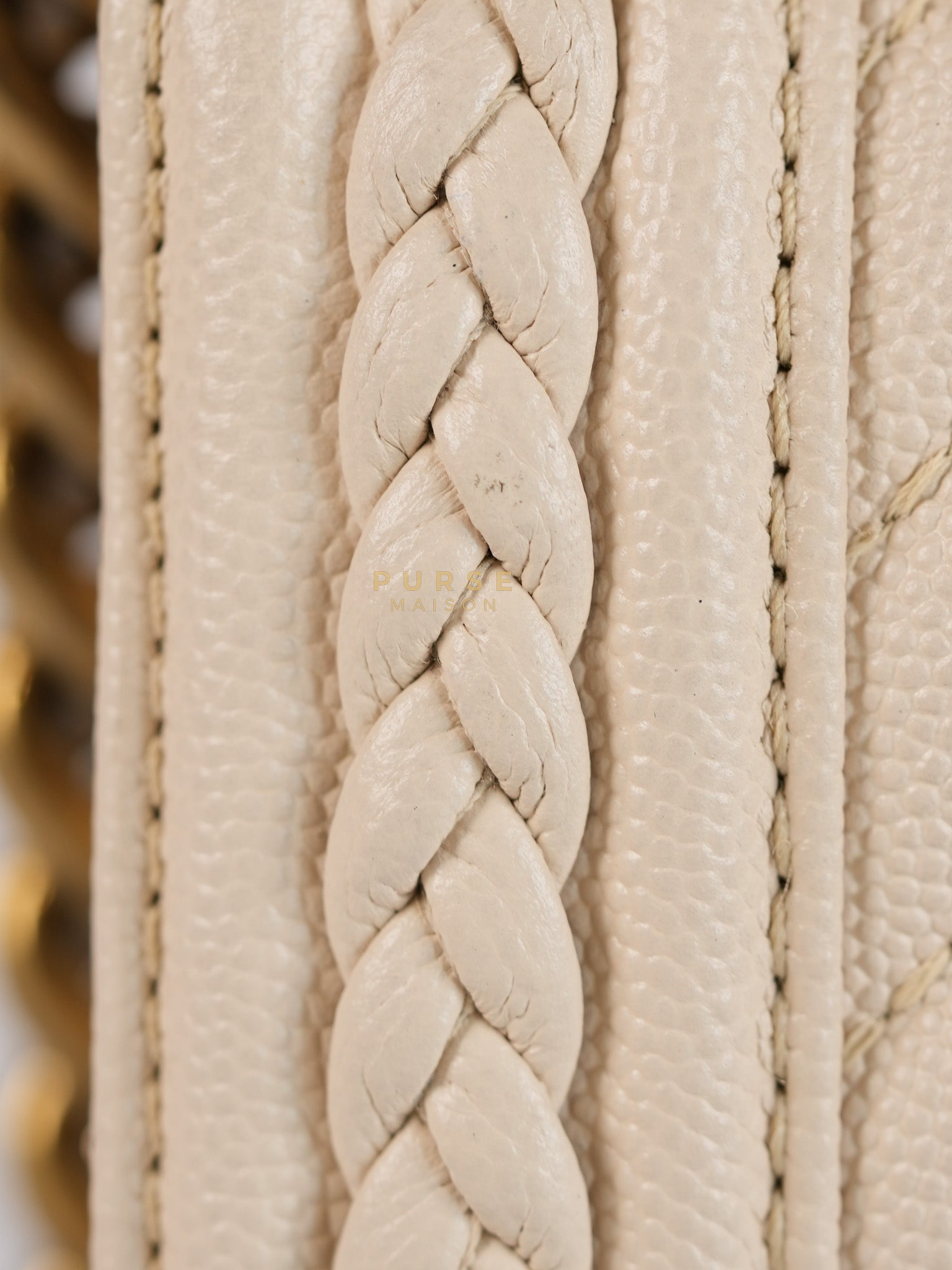 Boy Small in Cream Chevron Caviar Leather Aged Gold Hardware Series 25 | Purse Maison Luxury Bags Shop