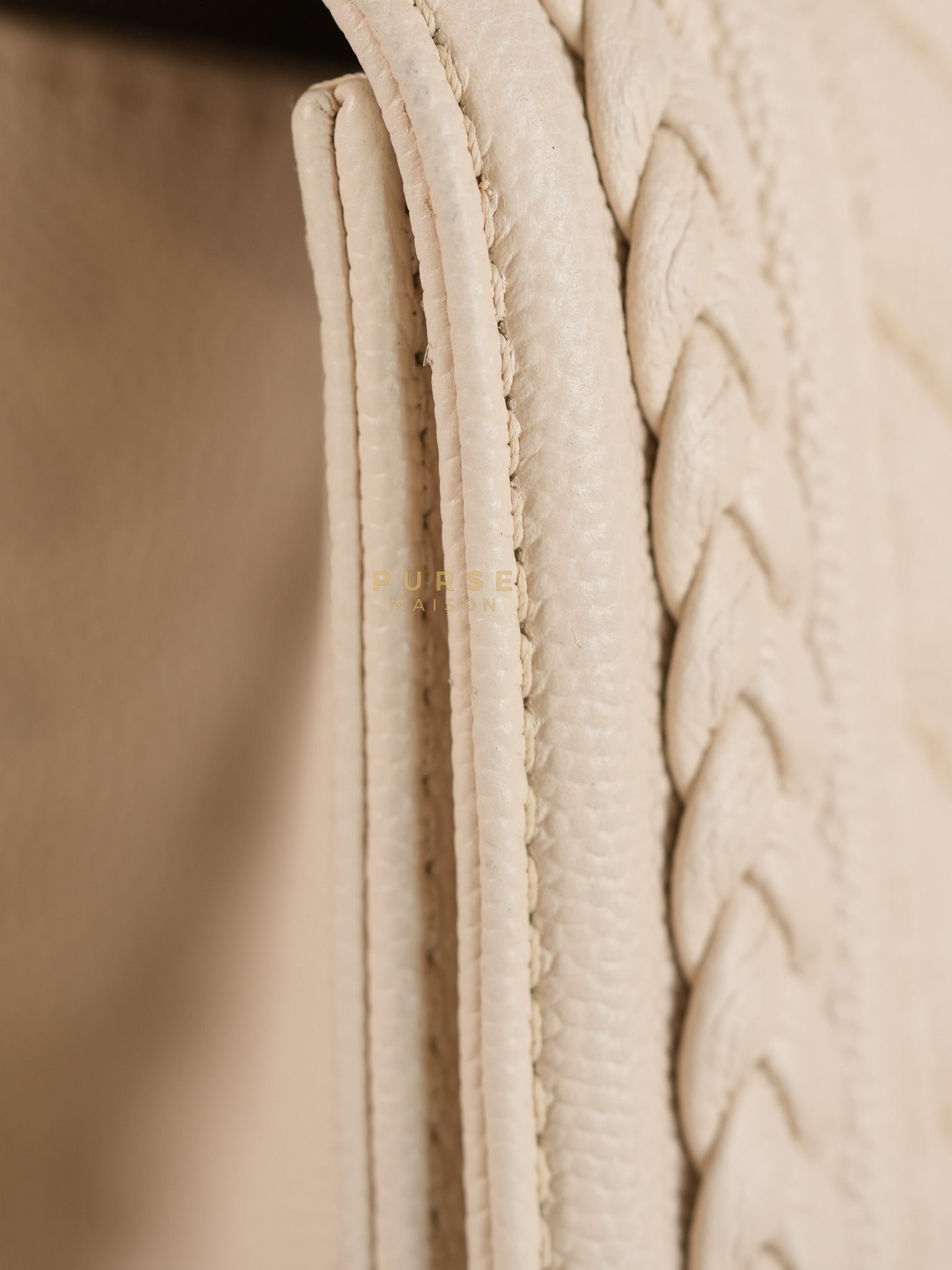 Boy Small in Cream Chevron Caviar Leather Aged Gold Hardware Series 25 | Purse Maison Luxury Bags Shop