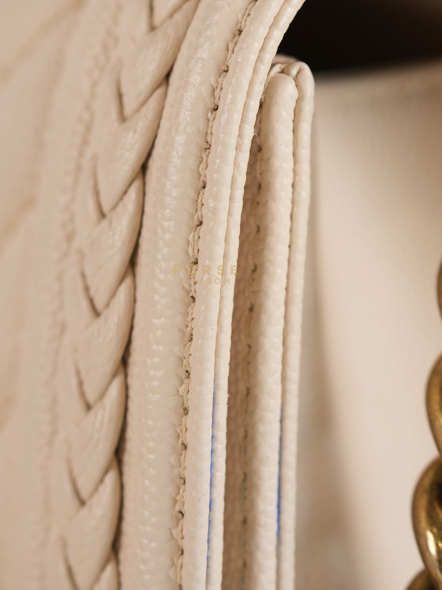 Boy Small in Cream Chevron Caviar Leather Aged Gold Hardware Series 25 | Purse Maison Luxury Bags Shop