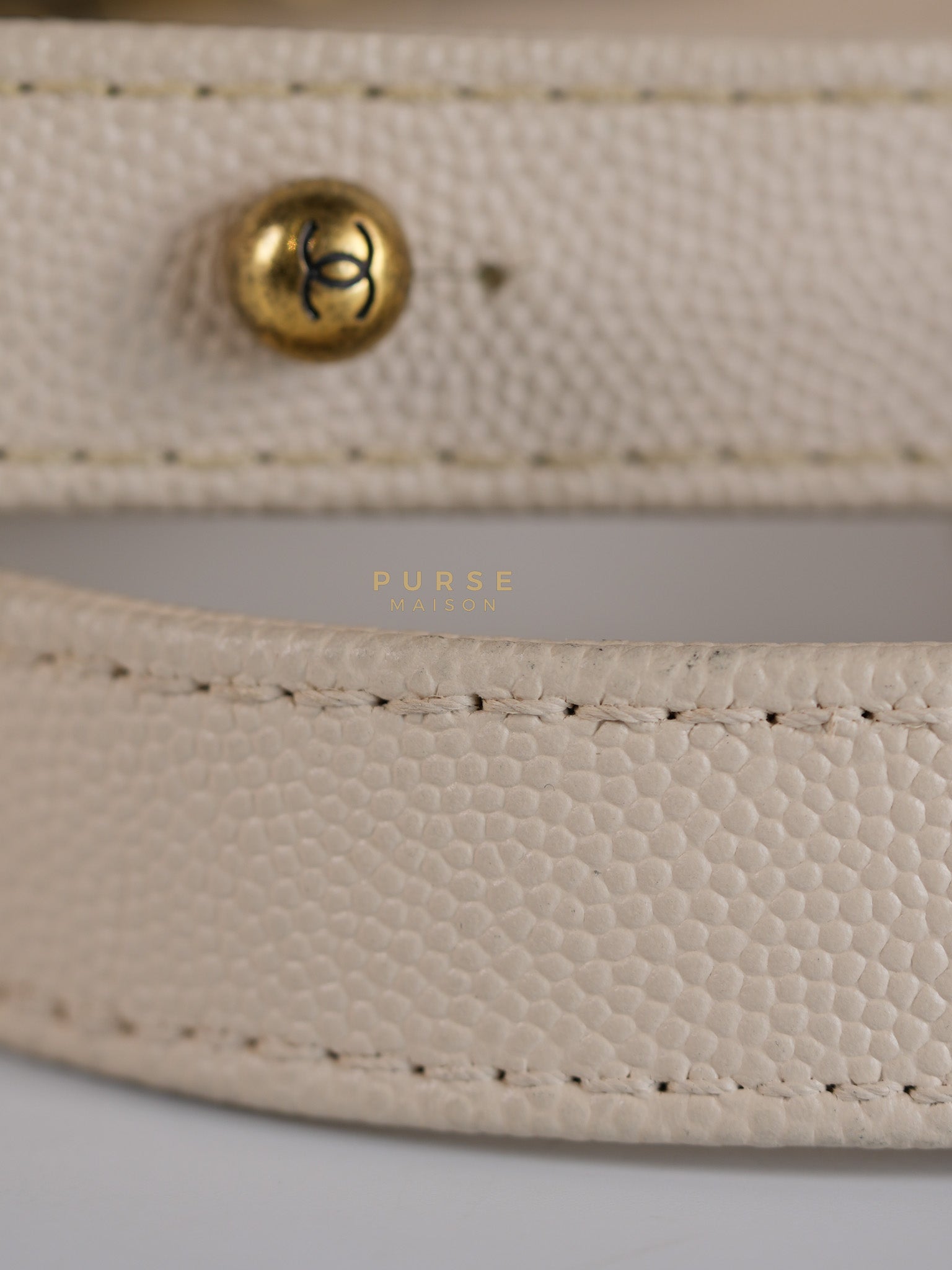 Boy Small in Cream Chevron Caviar Leather Aged Gold Hardware Series 25 | Purse Maison Luxury Bags Shop