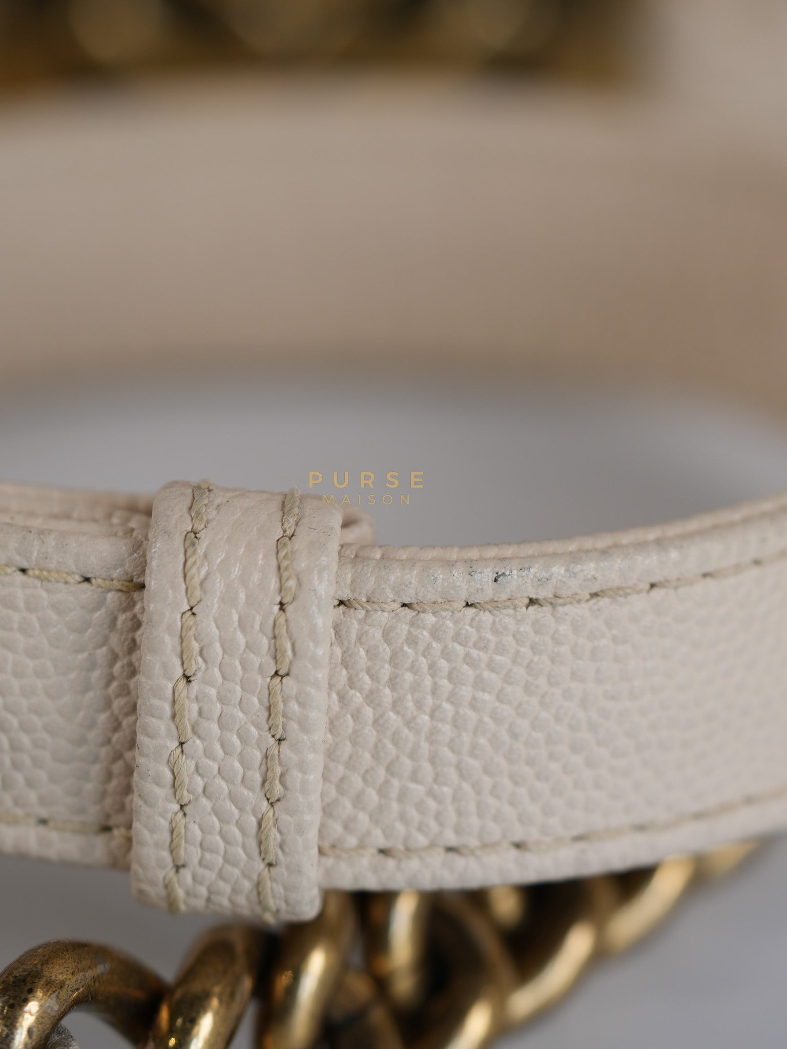 Boy Small in Cream Chevron Caviar Leather Aged Gold Hardware Series 25 | Purse Maison Luxury Bags Shop