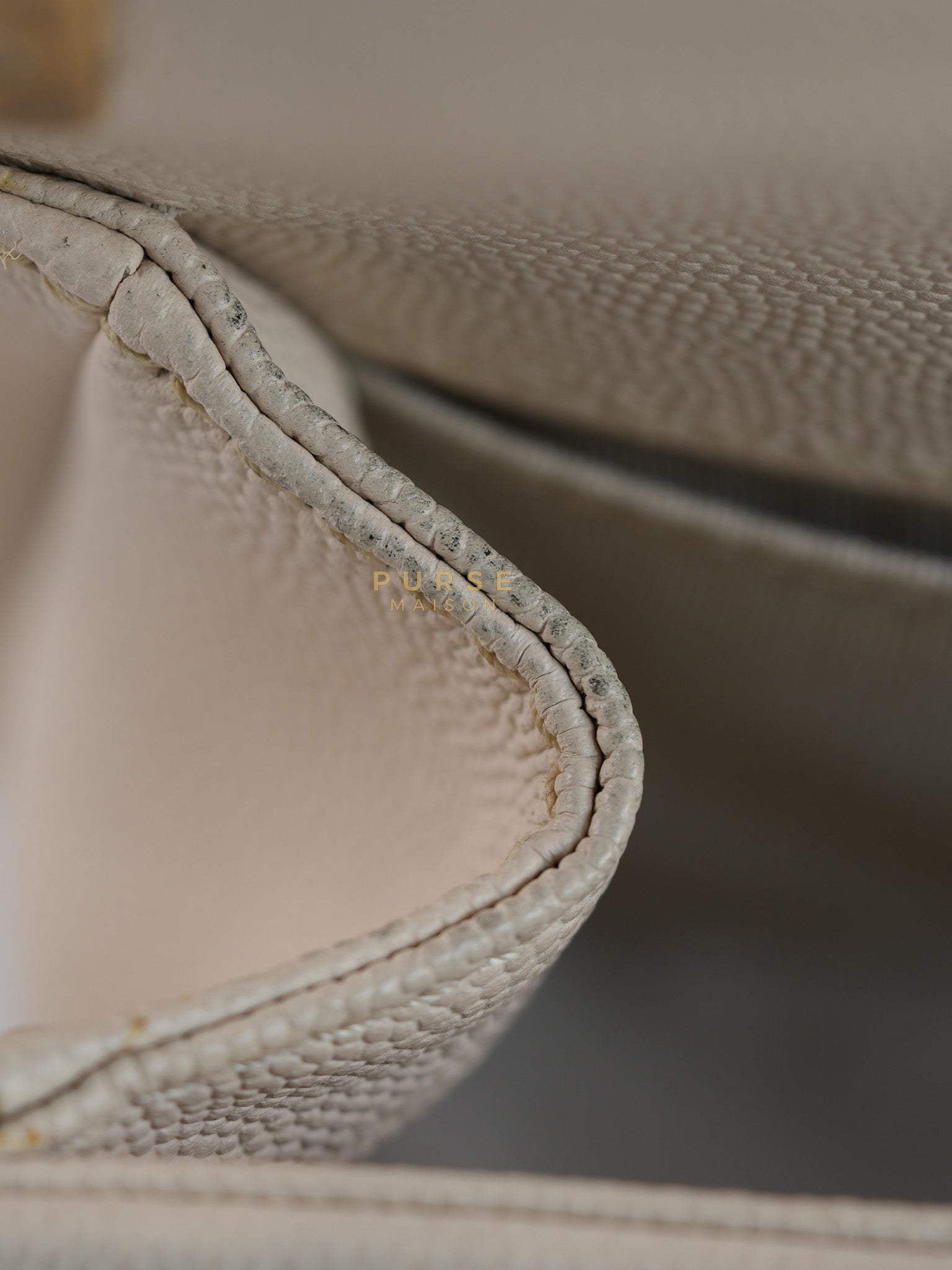 Boy Small in Cream Chevron Caviar Leather Aged Gold Hardware Series 25 | Purse Maison Luxury Bags Shop