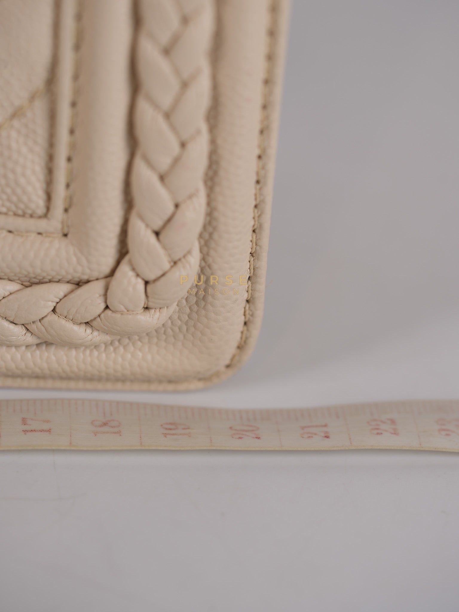 Boy Small in Cream Chevron Caviar Leather Aged Gold Hardware Series 25 | Purse Maison Luxury Bags Shop