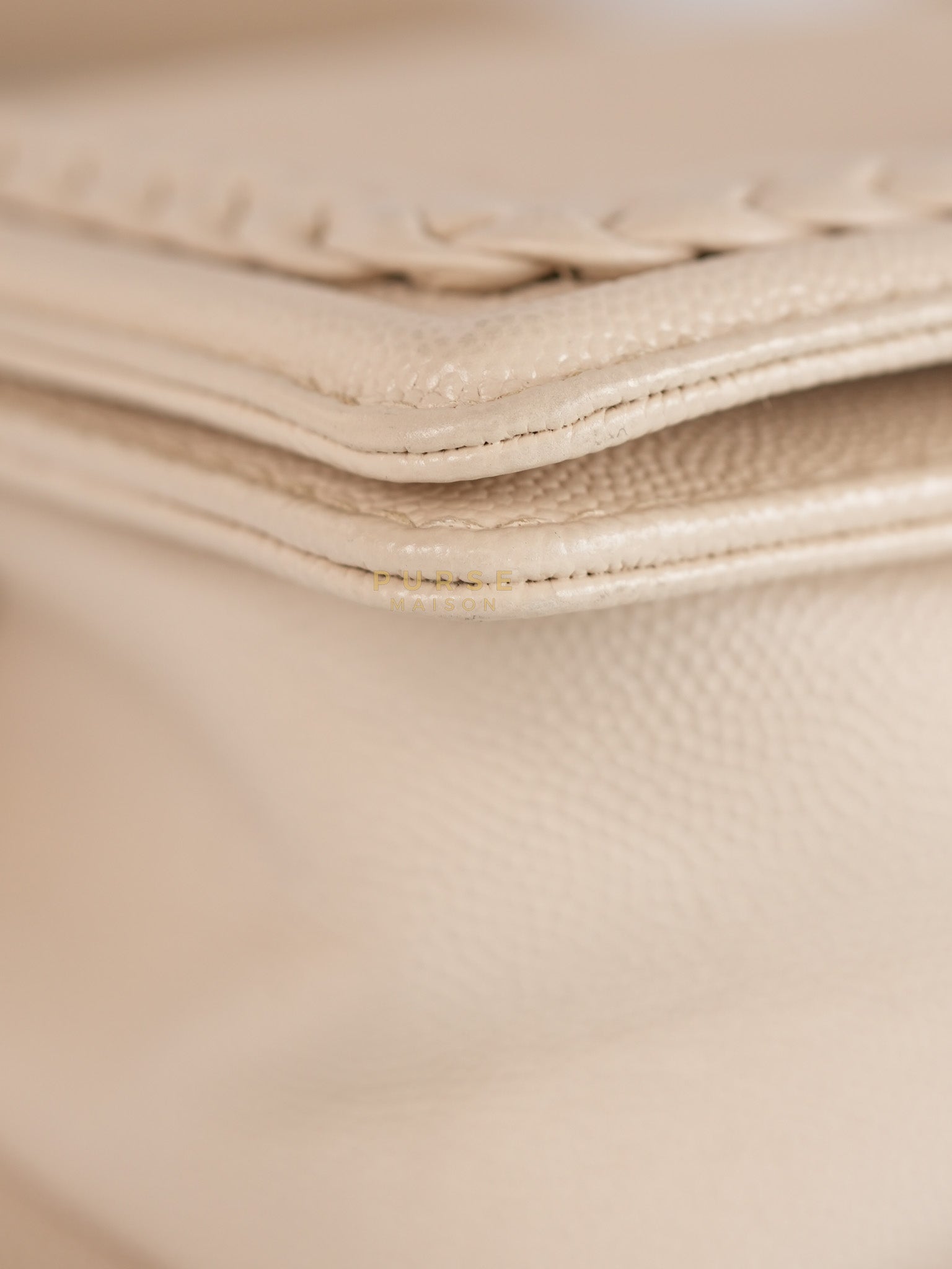 Boy Small in Cream Chevron Caviar Leather Aged Gold Hardware Series 25 | Purse Maison Luxury Bags Shop