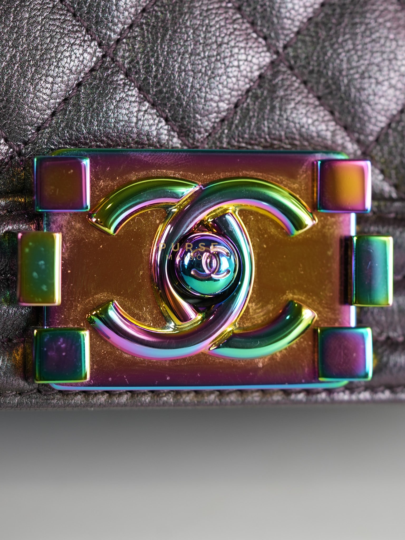 Boy Small in Iridescent Purple Quilted Calfskin Leather & Ruthenium Purple Hardware Series 21 | Purse Maison Luxury Bags Shop