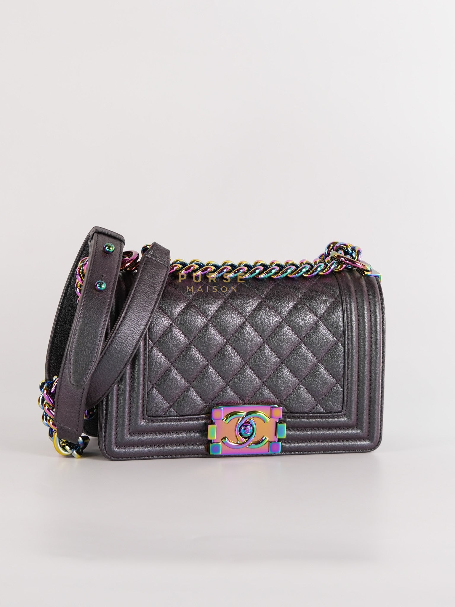 Boy Small in Iridescent Purple Quilted Calfskin Leather & Ruthenium Purple Hardware Series 21 | Purse Maison Luxury Bags Shop