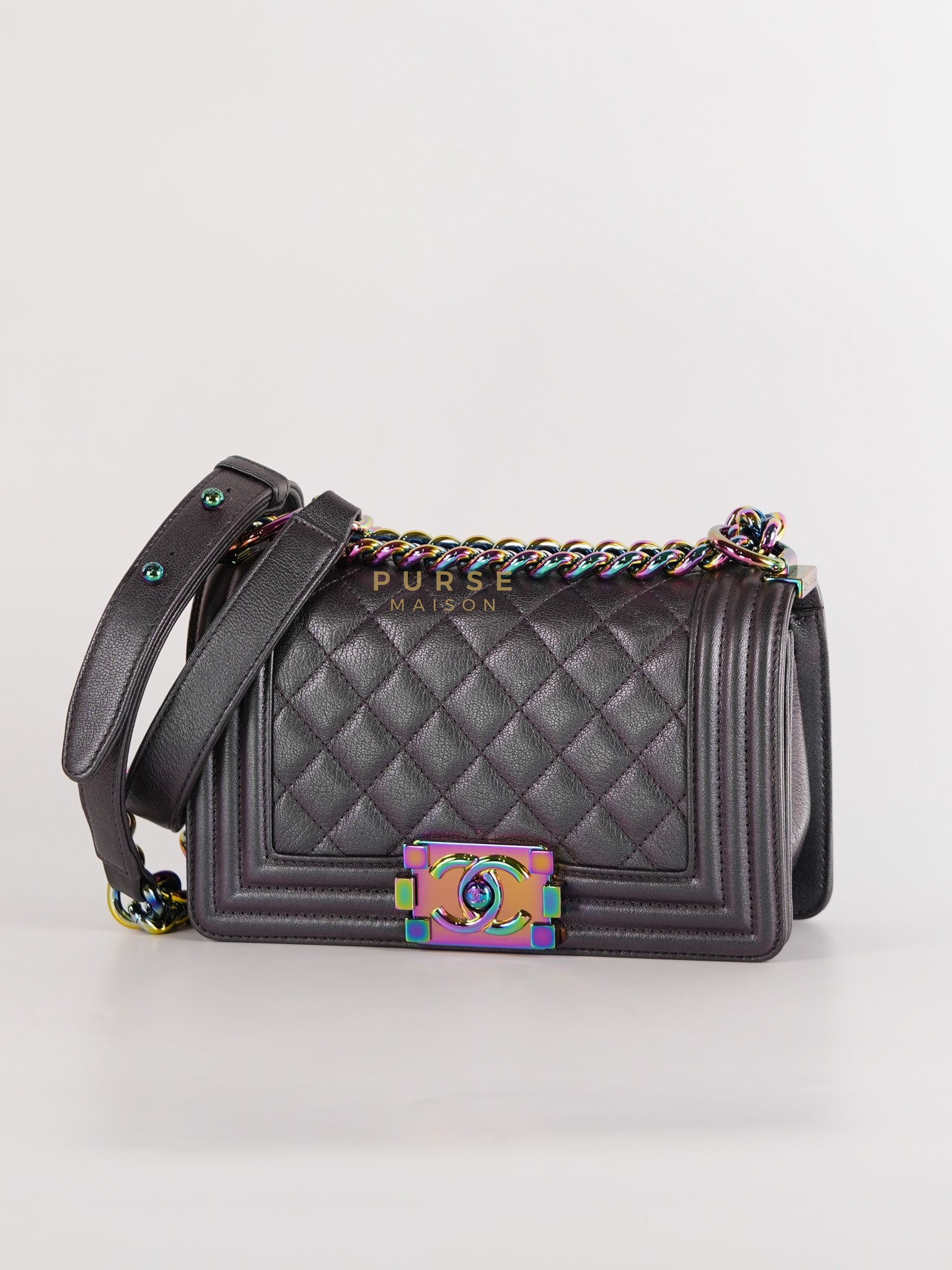 Boy Small in Iridescent Purple Quilted Calfskin Leather & Ruthenium Purple Hardware Series 21 | Purse Maison Luxury Bags Shop