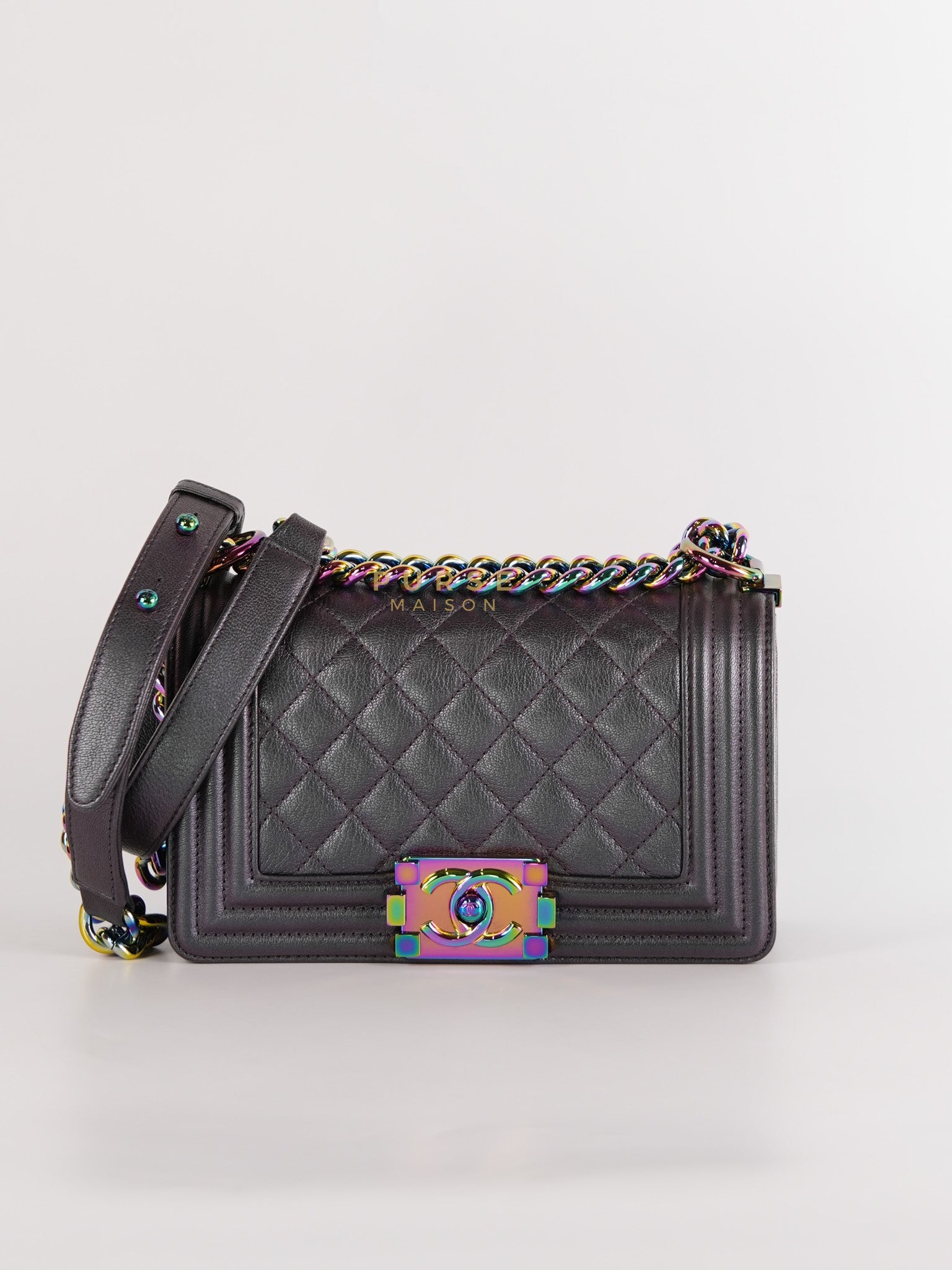 Boy Small in Iridescent Purple Quilted Calfskin Leather & Ruthenium Purple Hardware Series 21 | Purse Maison Luxury Bags Shop