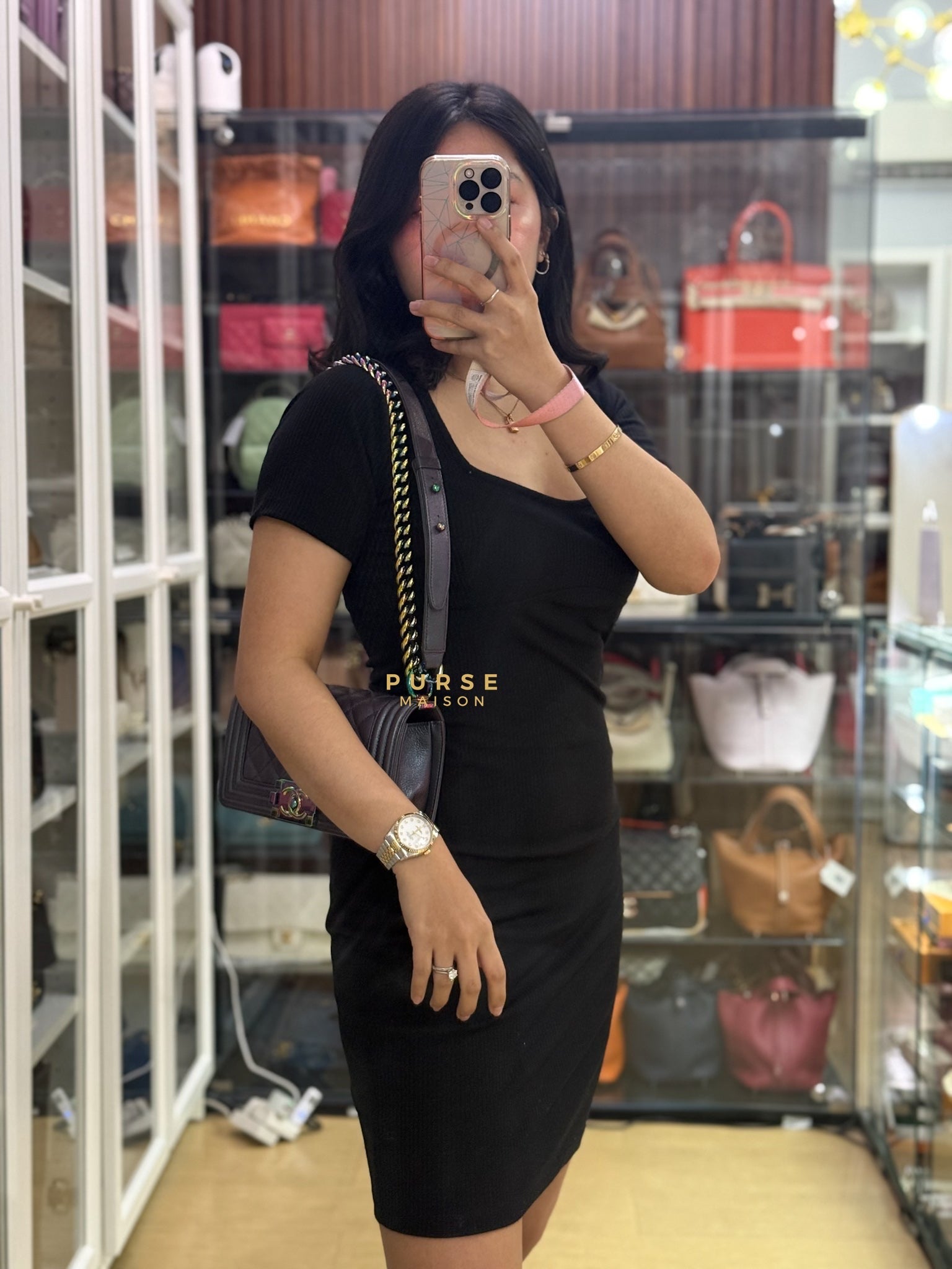 Boy Small in Iridescent Purple Quilted Calfskin Leather & Ruthenium Purple Hardware Series 21 | Purse Maison Luxury Bags Shop