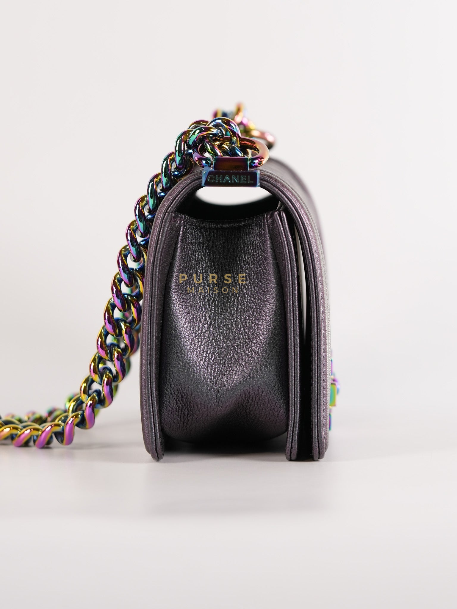 Boy Small in Iridescent Purple Quilted Calfskin Leather & Ruthenium Purple Hardware Series 21 | Purse Maison Luxury Bags Shop