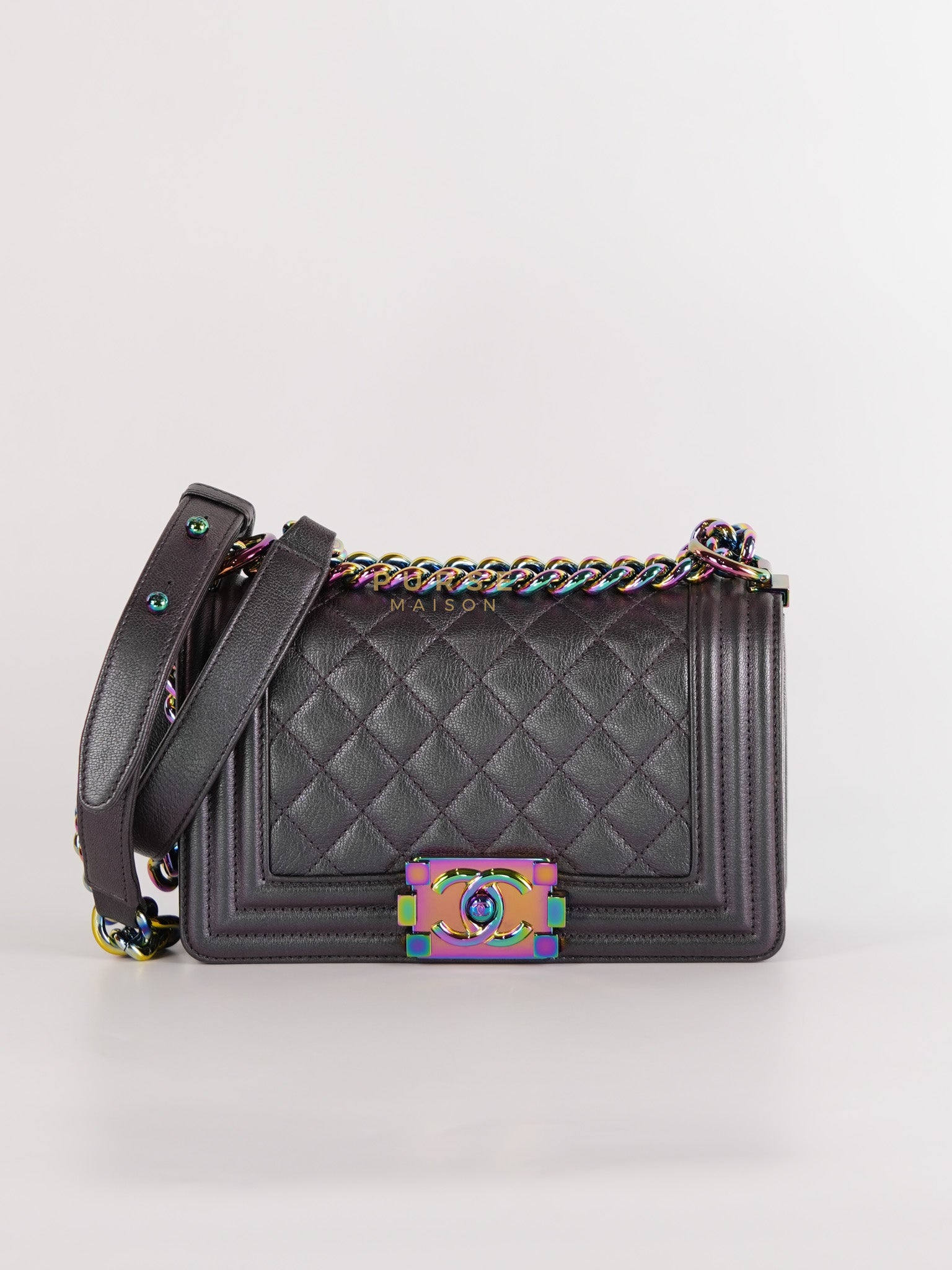 Boy Small in Iridescent Purple Quilted Calfskin Leather & Ruthenium Purple Hardware Series 21 | Purse Maison Luxury Bags Shop
