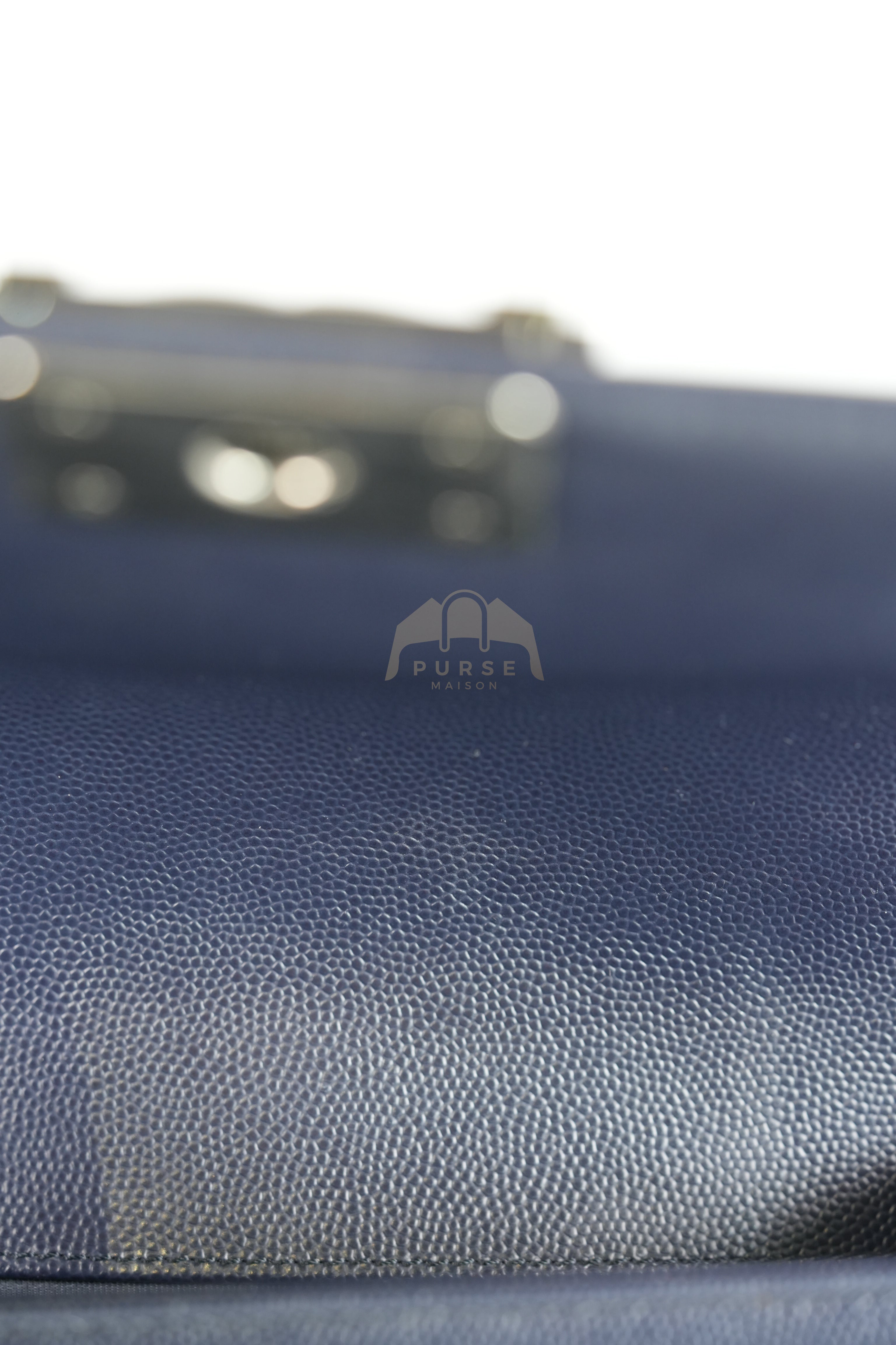 Boy Small Navy Blue in Chevron Caviar Leather and Silver Hardware Series 25 | Purse Maison Luxury Bags Shop