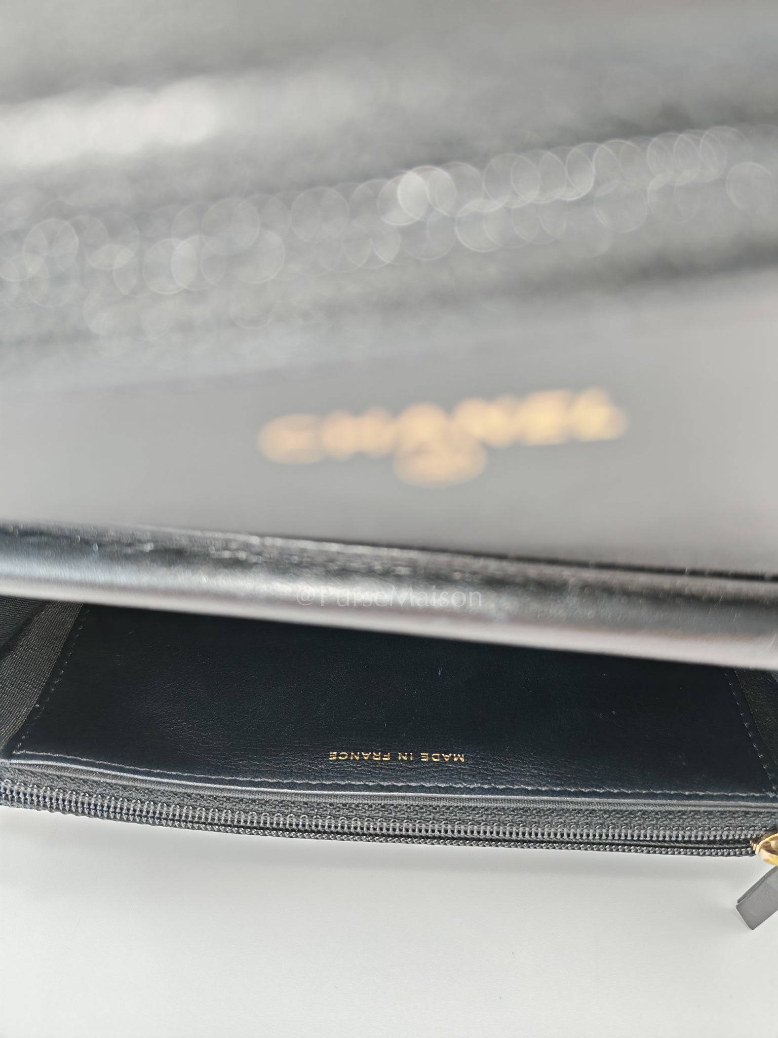 Boy Wallet On Chain Black Caviar Leather in Aged Gold Hardware(Series 30) | Purse Maison Luxury Bags Shop