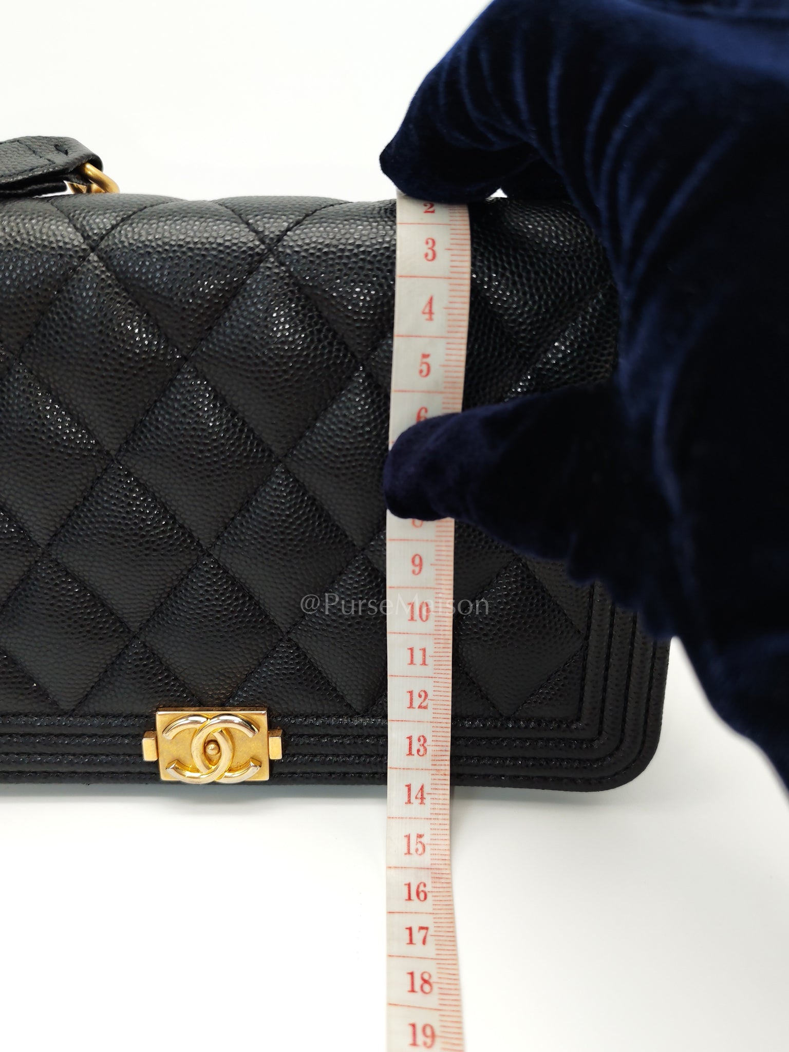 Boy Wallet On Chain Black Caviar Leather in Aged Gold Hardware(Series 30) | Purse Maison Luxury Bags Shop