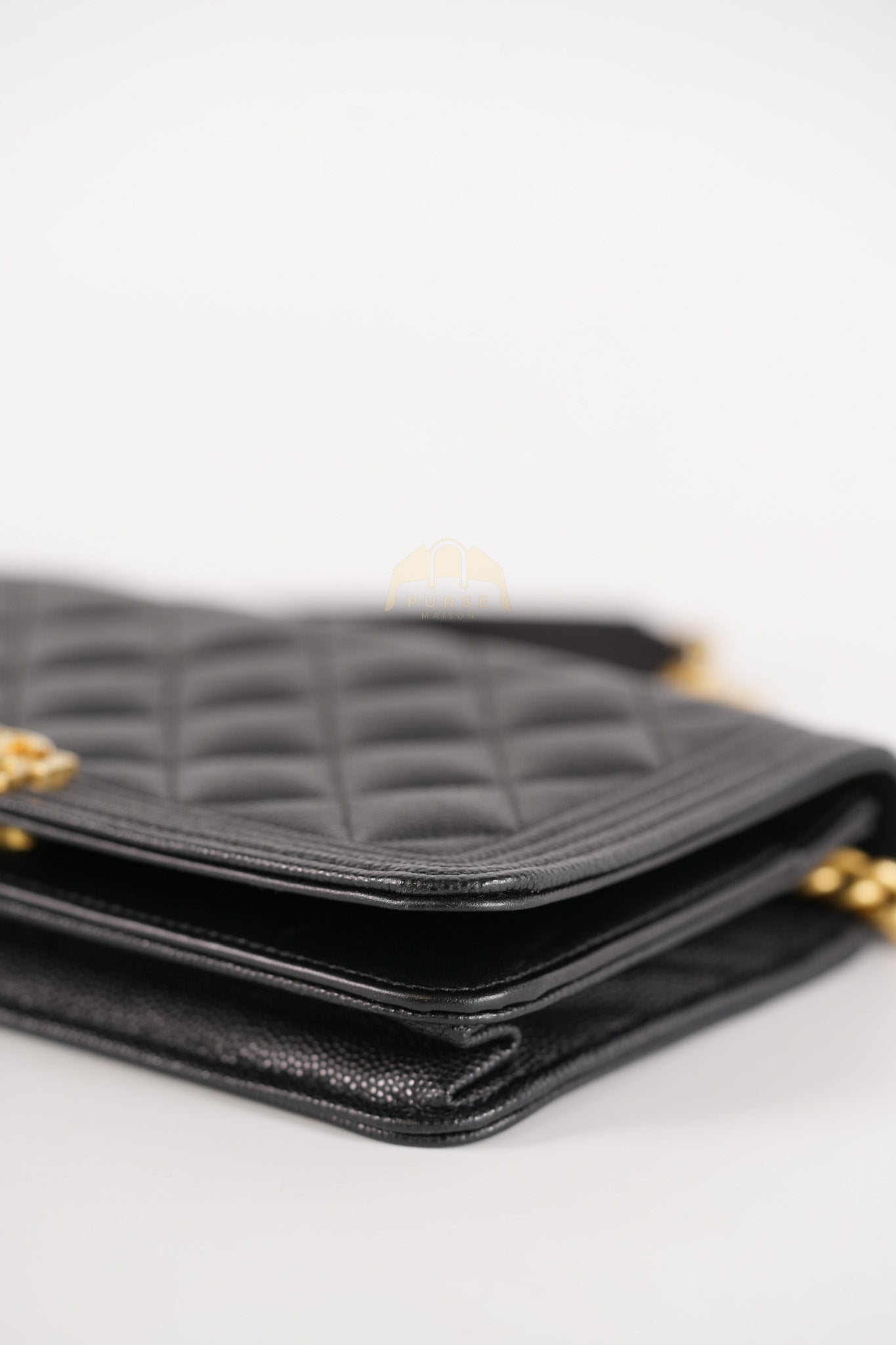Boy Wallet on Chain in Black Quilted Caviar Leather & Gold Hardware Series 30 | Purse Maison Luxury Bags Shop