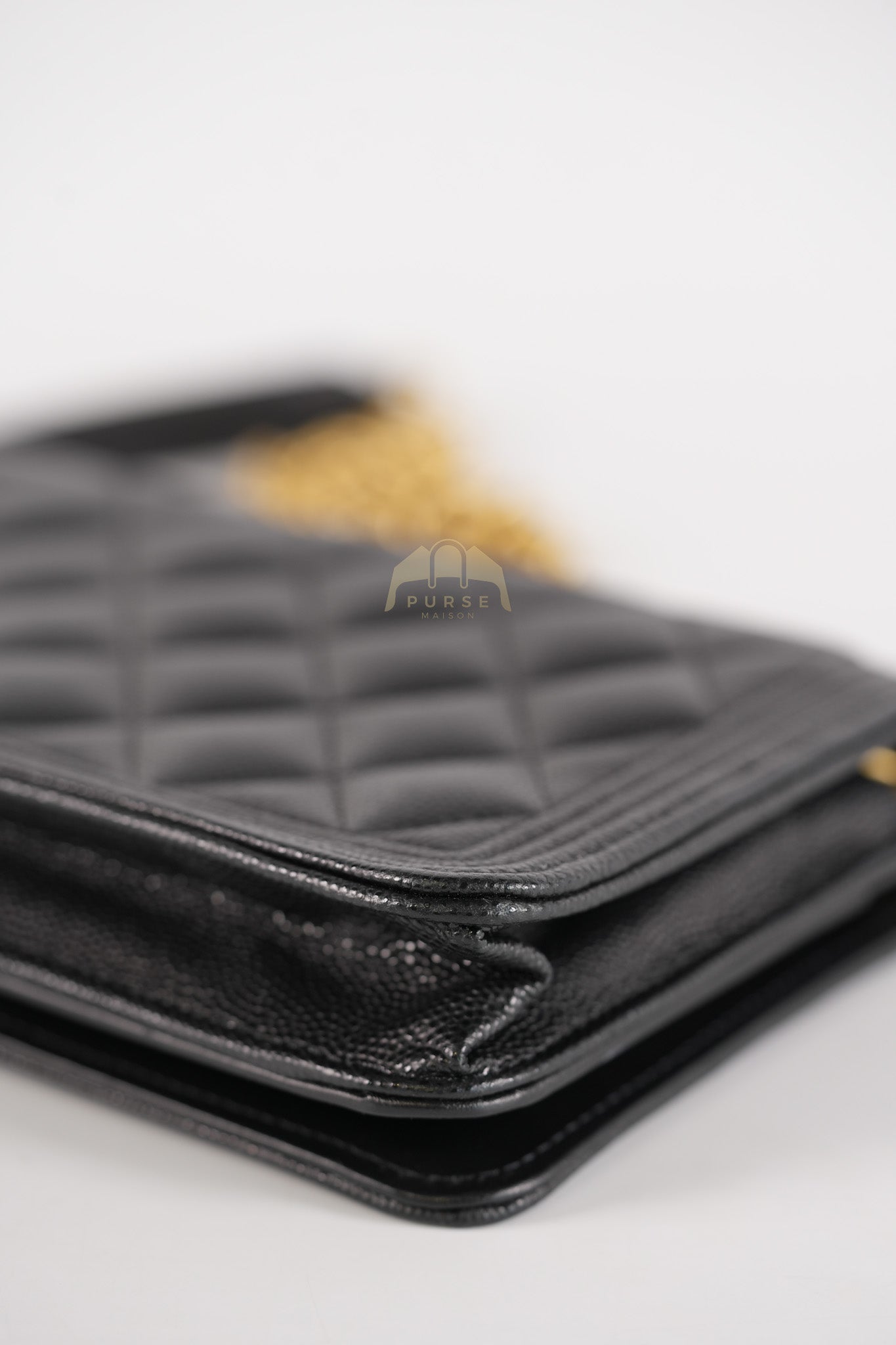 Boy Wallet on Chain in Black Quilted Caviar Leather & Gold Hardware Series 30 | Purse Maison Luxury Bags Shop