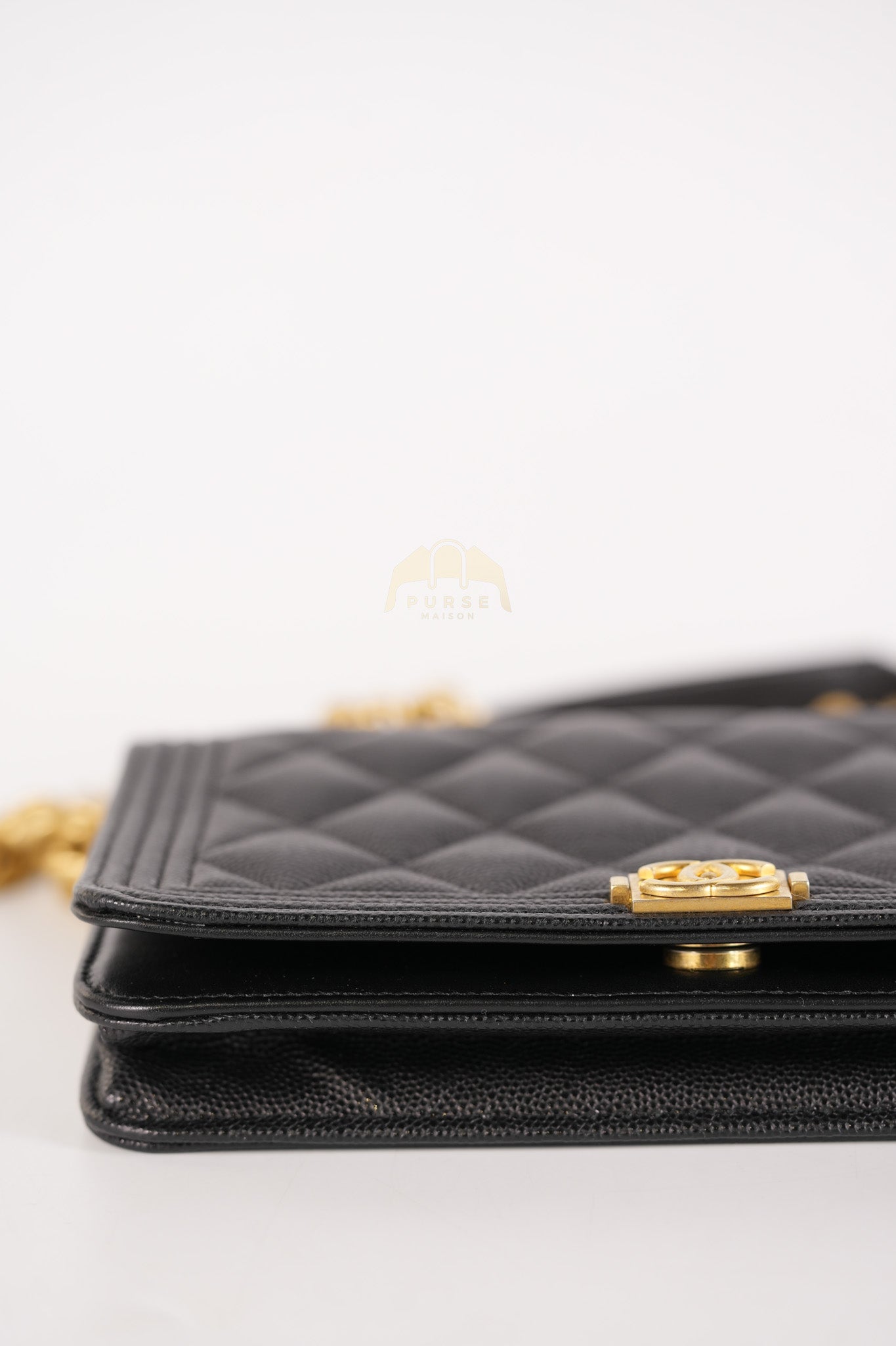 Boy Wallet on Chain in Black Quilted Caviar Leather & Gold Hardware Series 30 | Purse Maison Luxury Bags Shop
