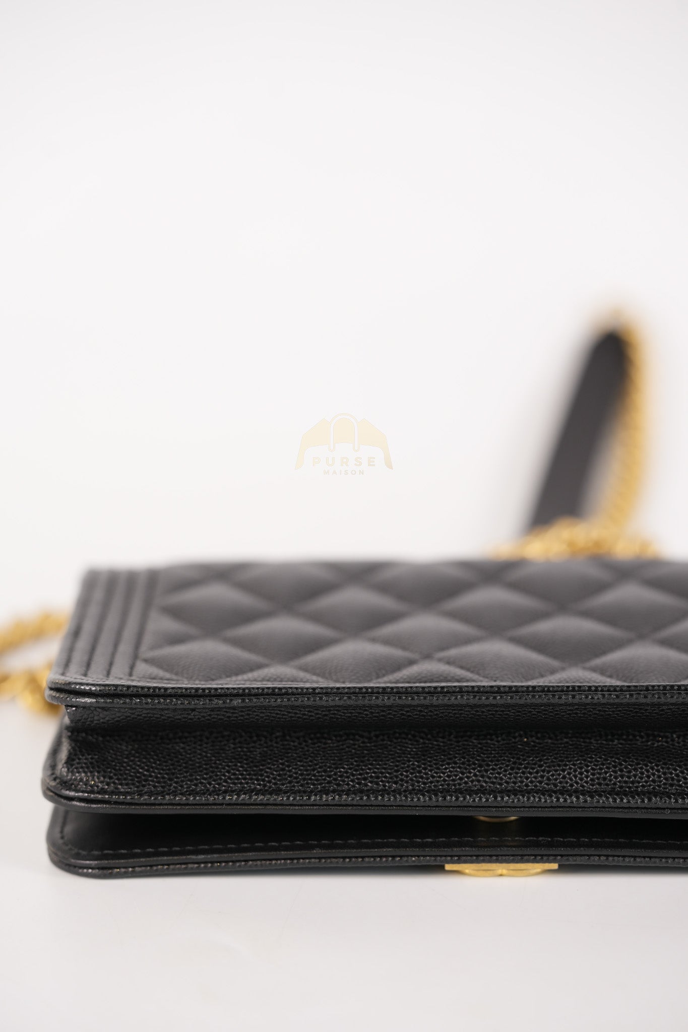 Boy Wallet on Chain in Black Quilted Caviar Leather & Gold Hardware Series 30 | Purse Maison Luxury Bags Shop
