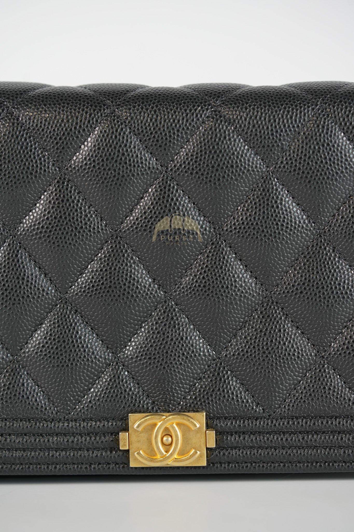 Boy Wallet on Chain in Black Quilted Caviar Leather & Gold Hardware Series 30 | Purse Maison Luxury Bags Shop