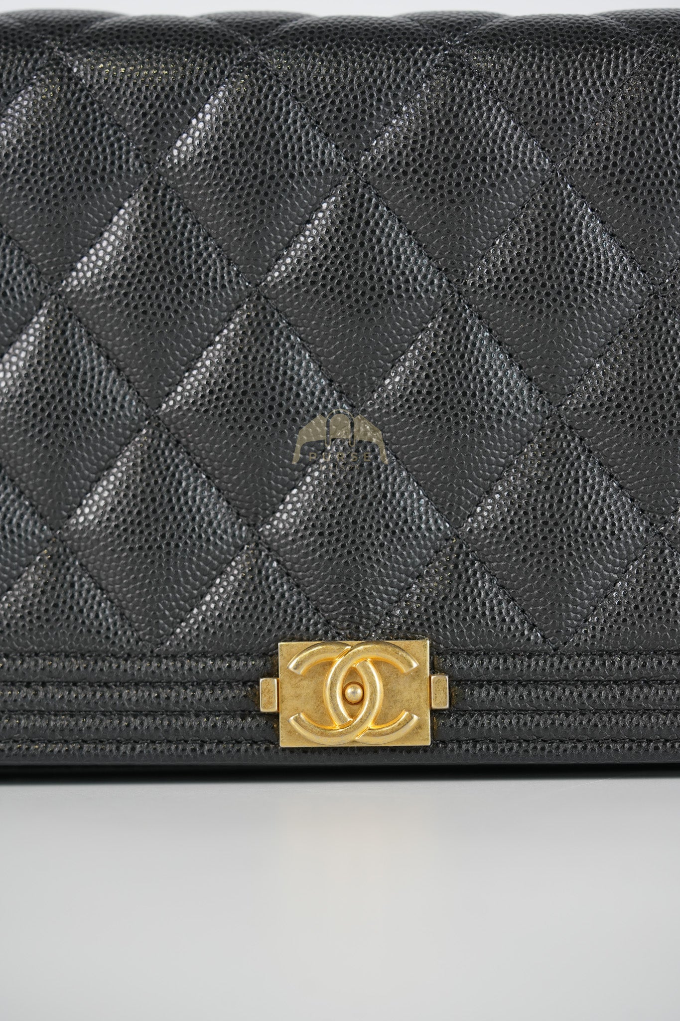 Boy Wallet on Chain in Black Quilted Caviar Leather & Gold Hardware Series 30 | Purse Maison Luxury Bags Shop