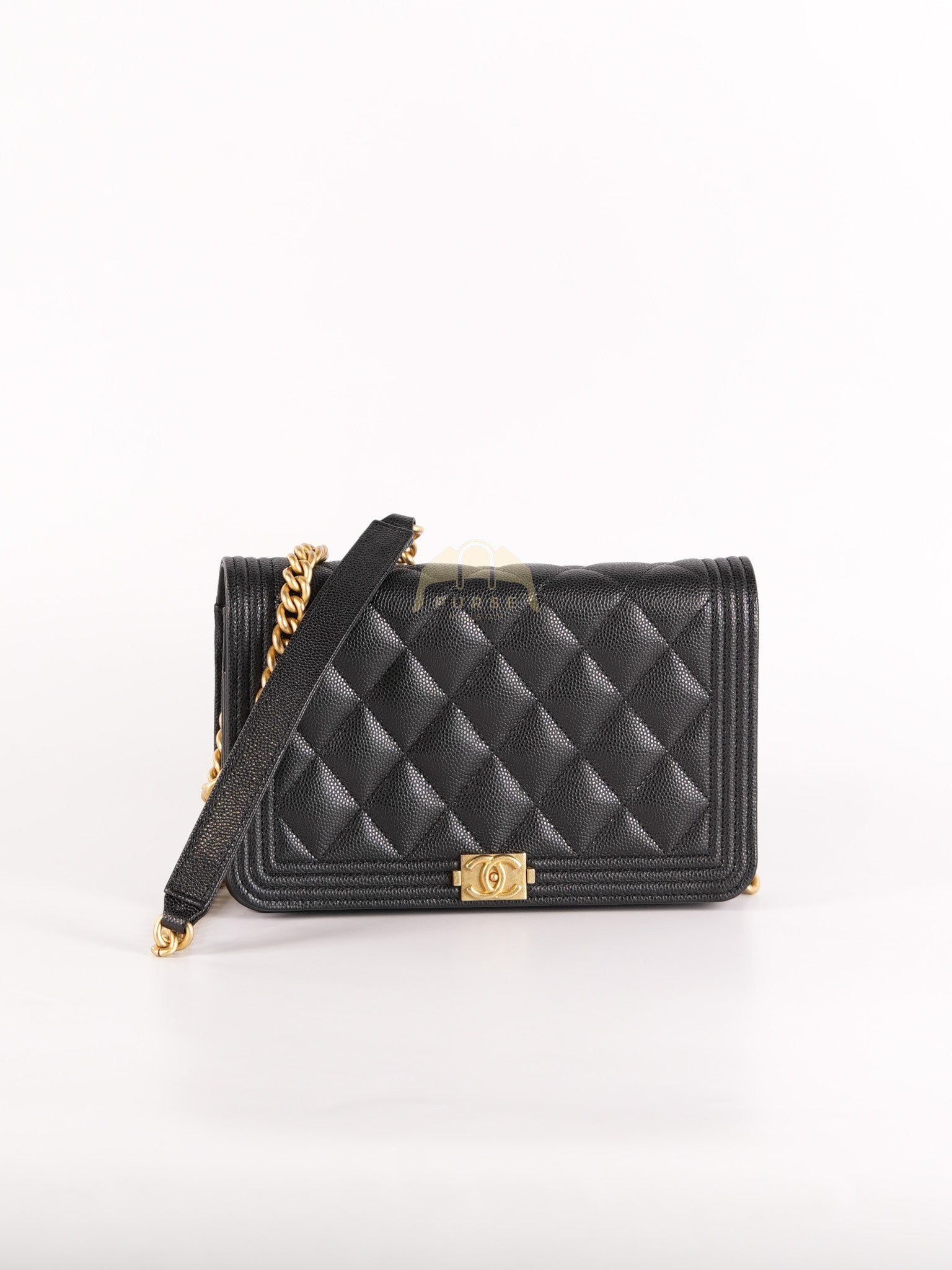 Boy Wallet on Chain in Black Quilted Caviar Leather & Gold Hardware Series 30 | Purse Maison Luxury Bags Shop