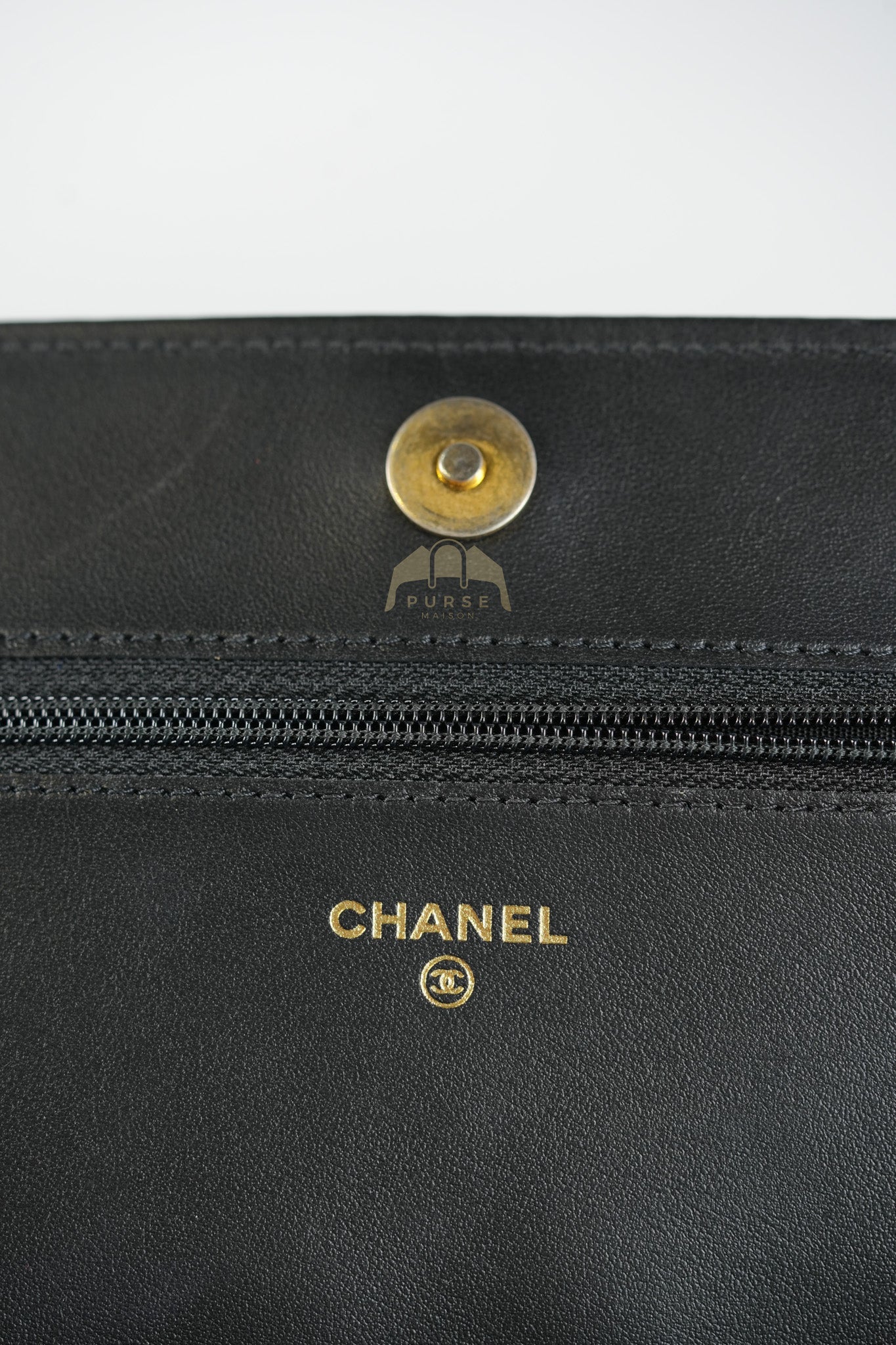 Boy Wallet on Chain in Black Quilted Caviar Leather & Gold Hardware Series 30 | Purse Maison Luxury Bags Shop