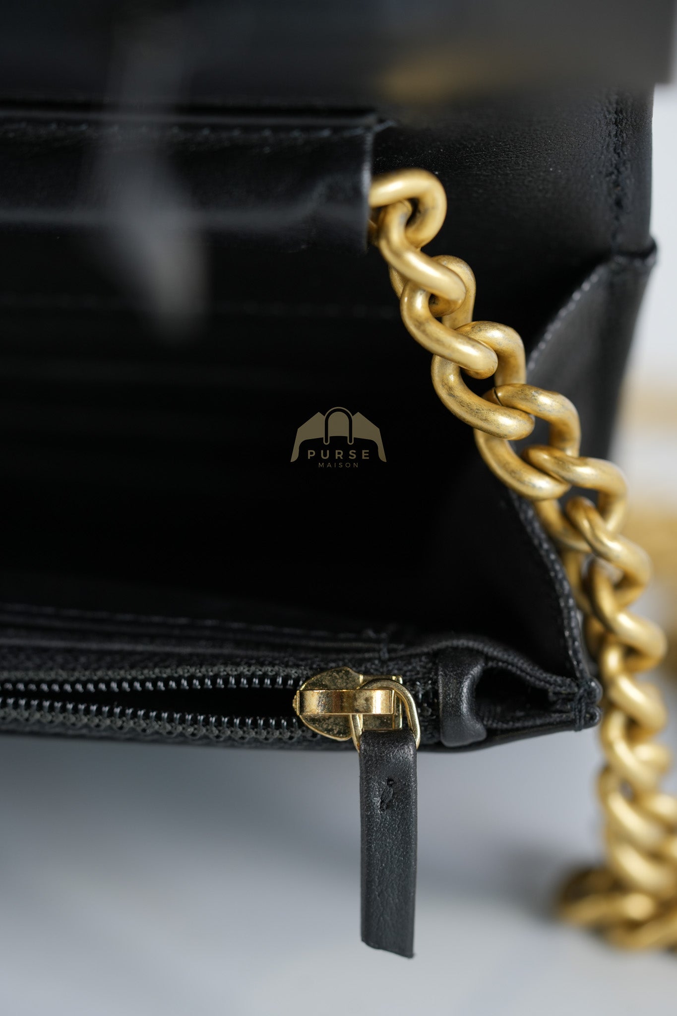 Boy Wallet on Chain in Black Quilted Caviar Leather & Gold Hardware Series 30 | Purse Maison Luxury Bags Shop