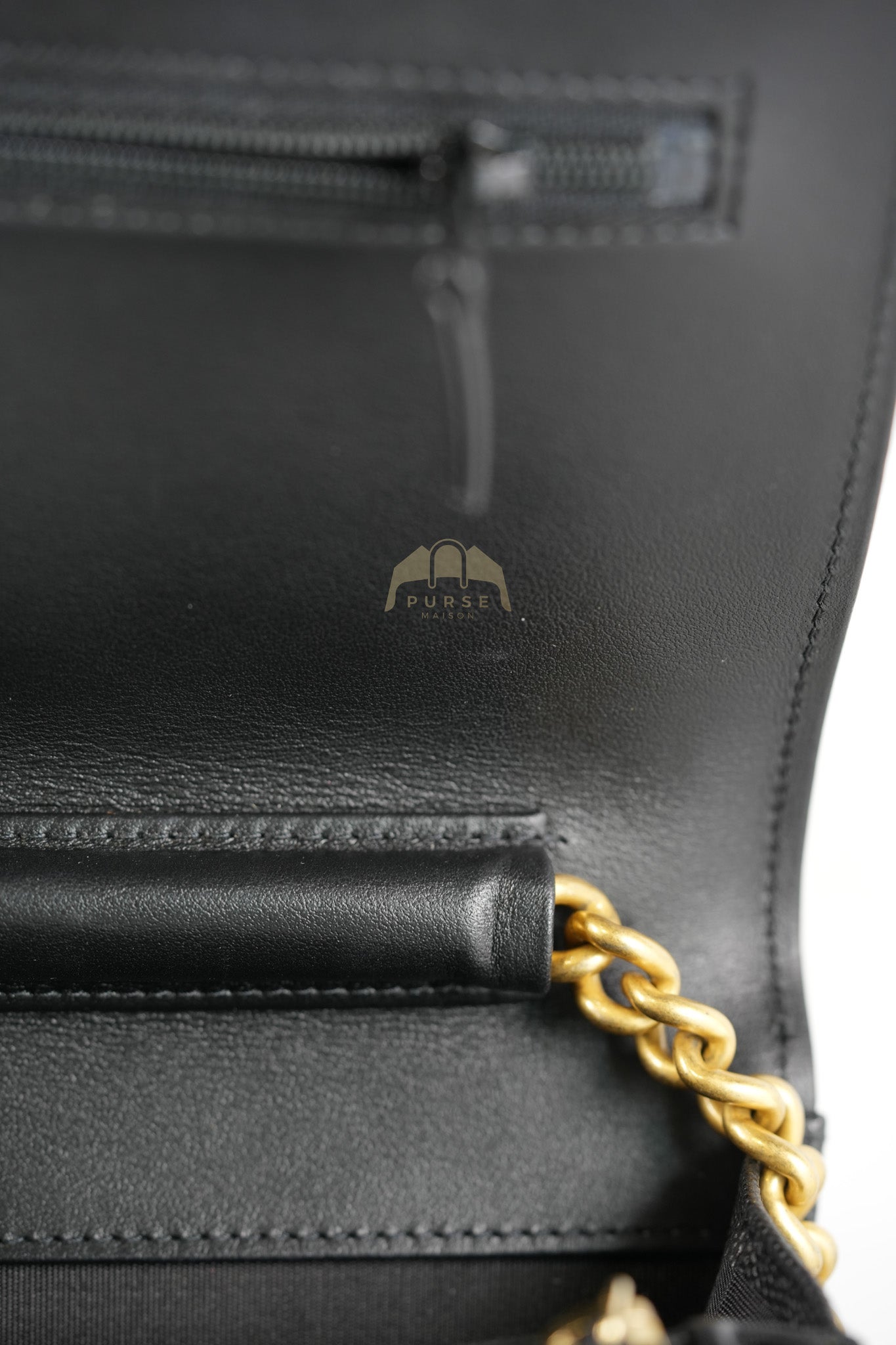 Boy Wallet on Chain in Black Quilted Caviar Leather & Gold Hardware Series 30 | Purse Maison Luxury Bags Shop