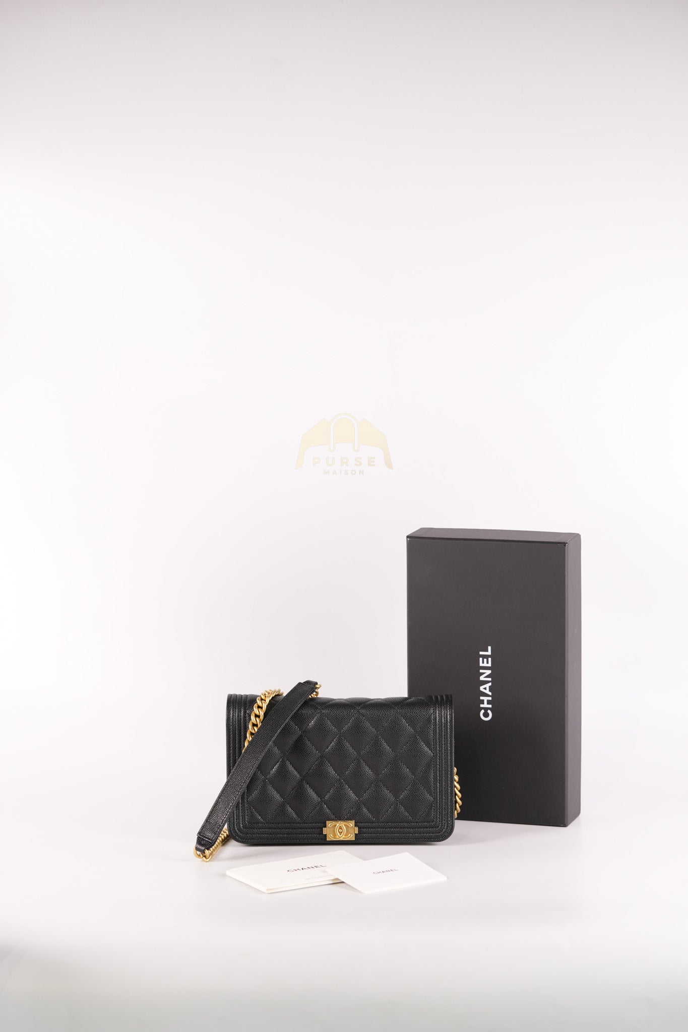 Boy Wallet on Chain in Black Quilted Caviar Leather & Gold Hardware Series 30 | Purse Maison Luxury Bags Shop