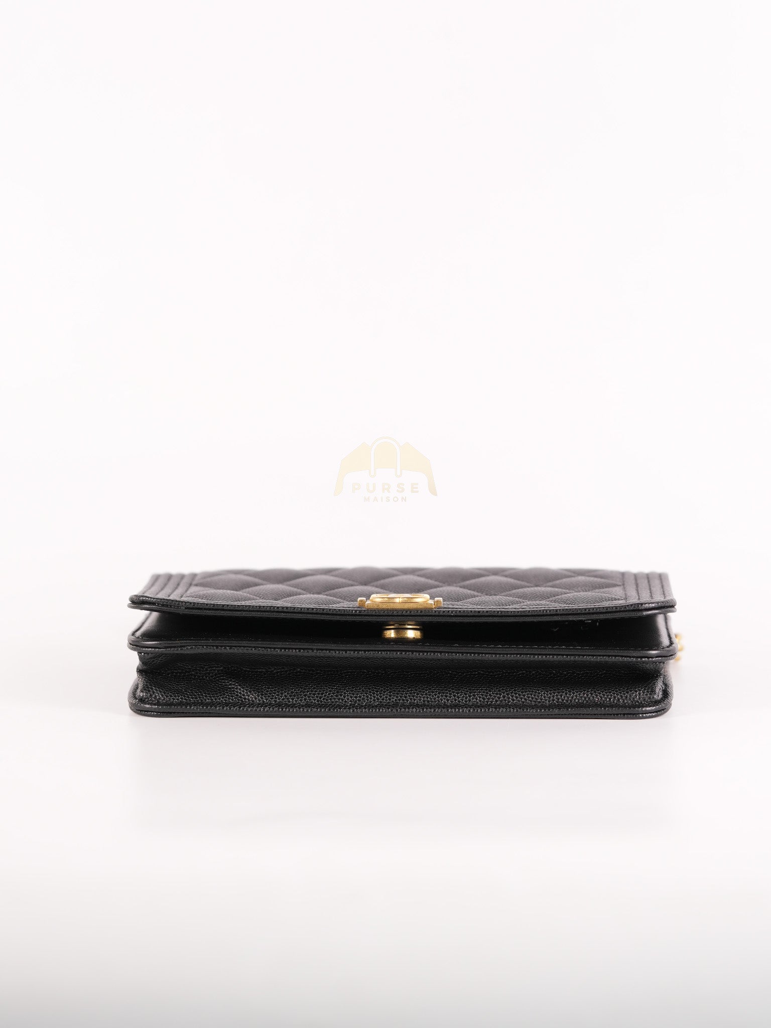 Boy Wallet on Chain in Black Quilted Caviar Leather & Gold Hardware Series 30 | Purse Maison Luxury Bags Shop