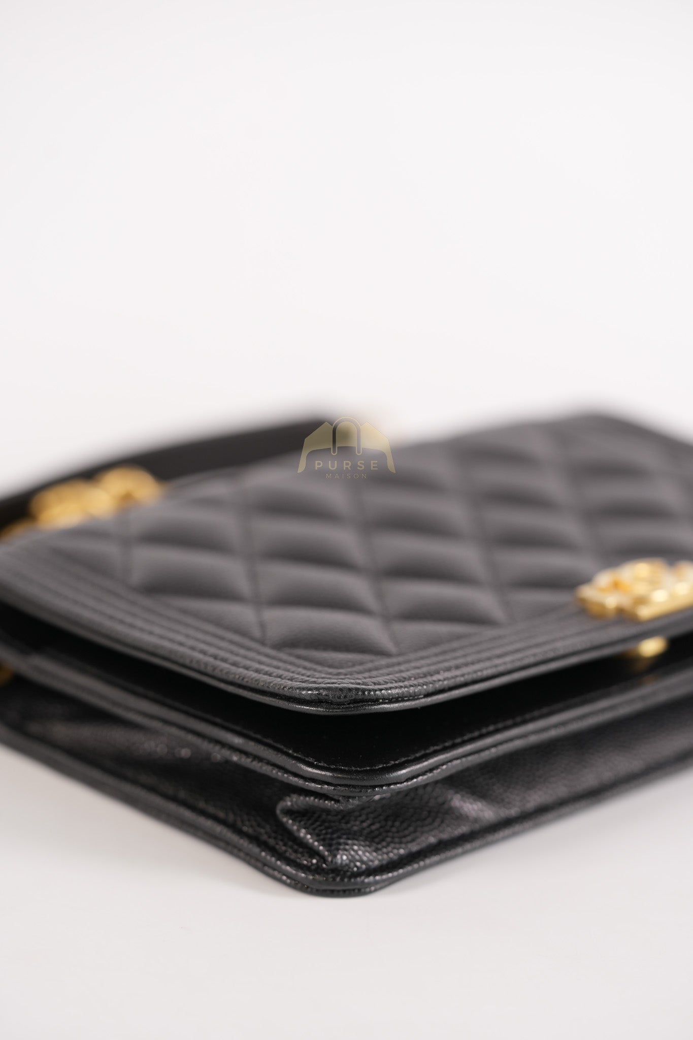 Boy Wallet on Chain in Black Quilted Caviar Leather & Gold Hardware Series 30 | Purse Maison Luxury Bags Shop