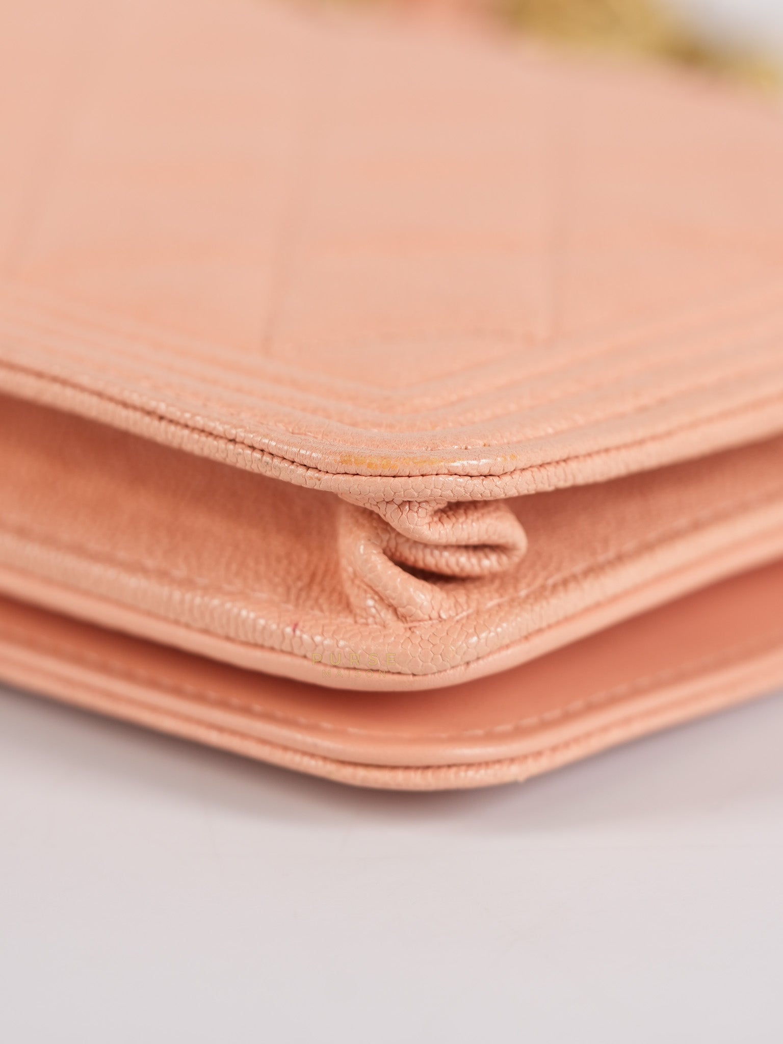 Boy Wallet On Chain in Light Pink Caviar Leather & Aged Gold Hardware (Series 27) | Purse Maison Luxury Bags Shop