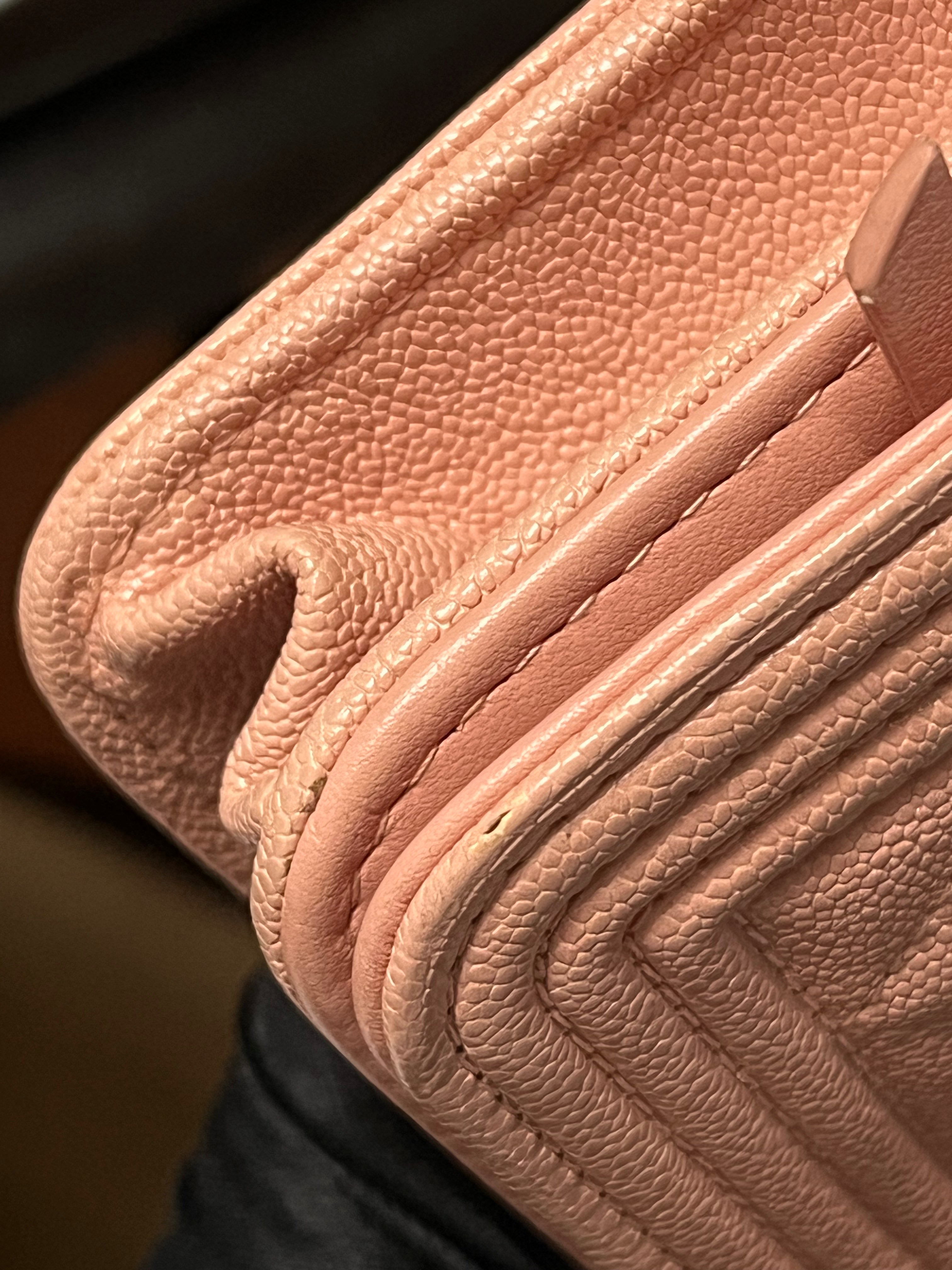 Boy Wallet On Chain in Light Pink Caviar Leather & Aged Gold Hardware (Series 27) | Purse Maison Luxury Bags Shop