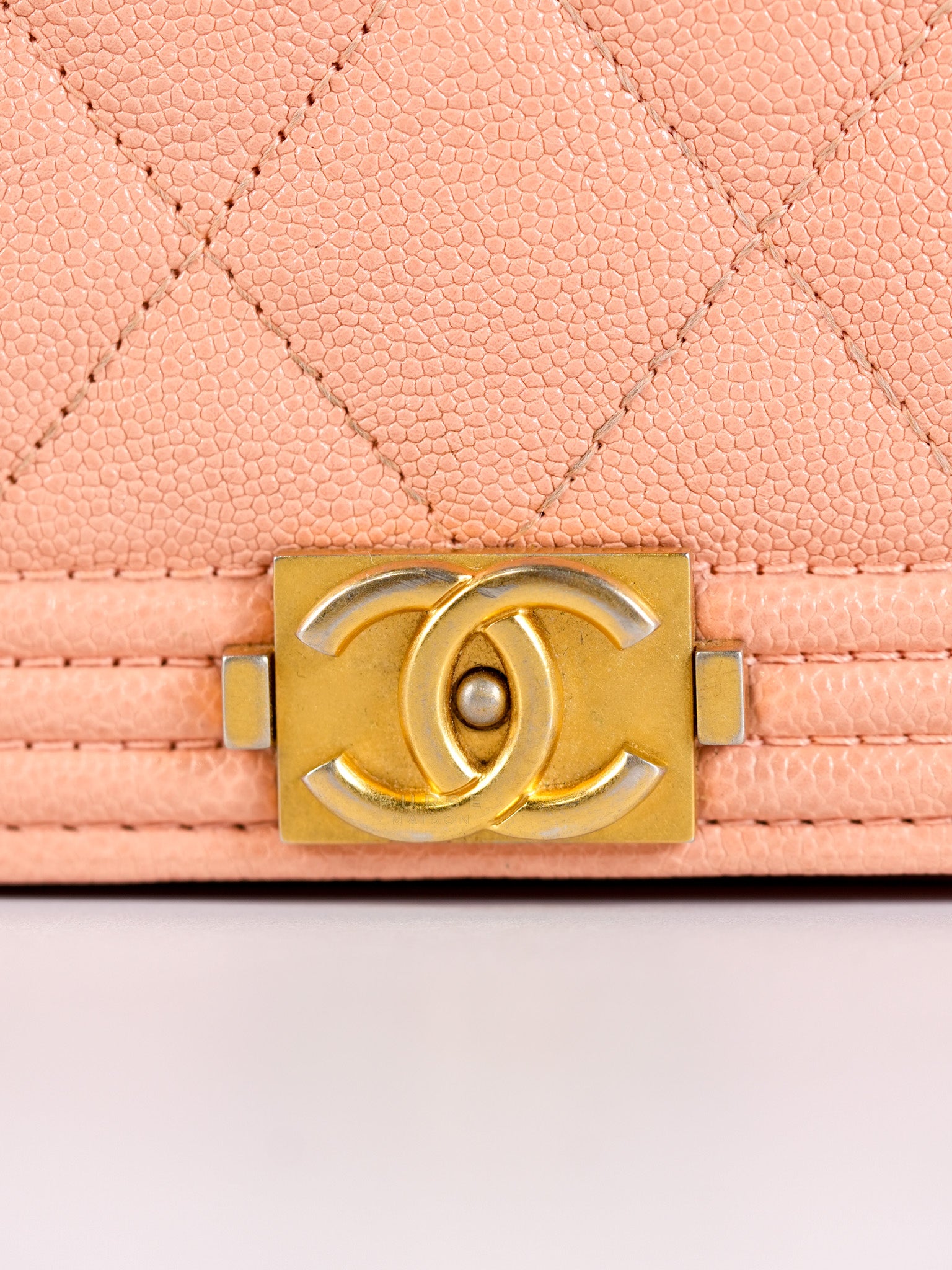 Boy Wallet On Chain in Light Pink Caviar Leather & Aged Gold Hardware (Series 27) | Purse Maison Luxury Bags Shop