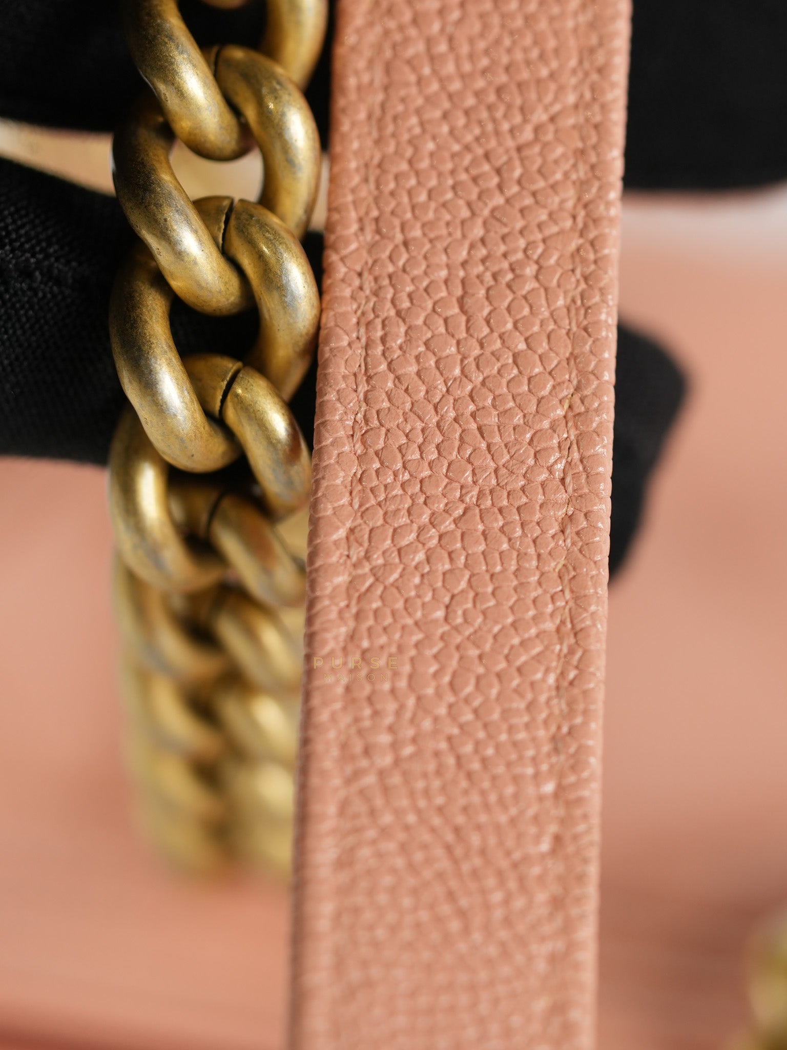 Boy Wallet On Chain in Light Pink Caviar Leather & Aged Gold Hardware (Series 27) | Purse Maison Luxury Bags Shop