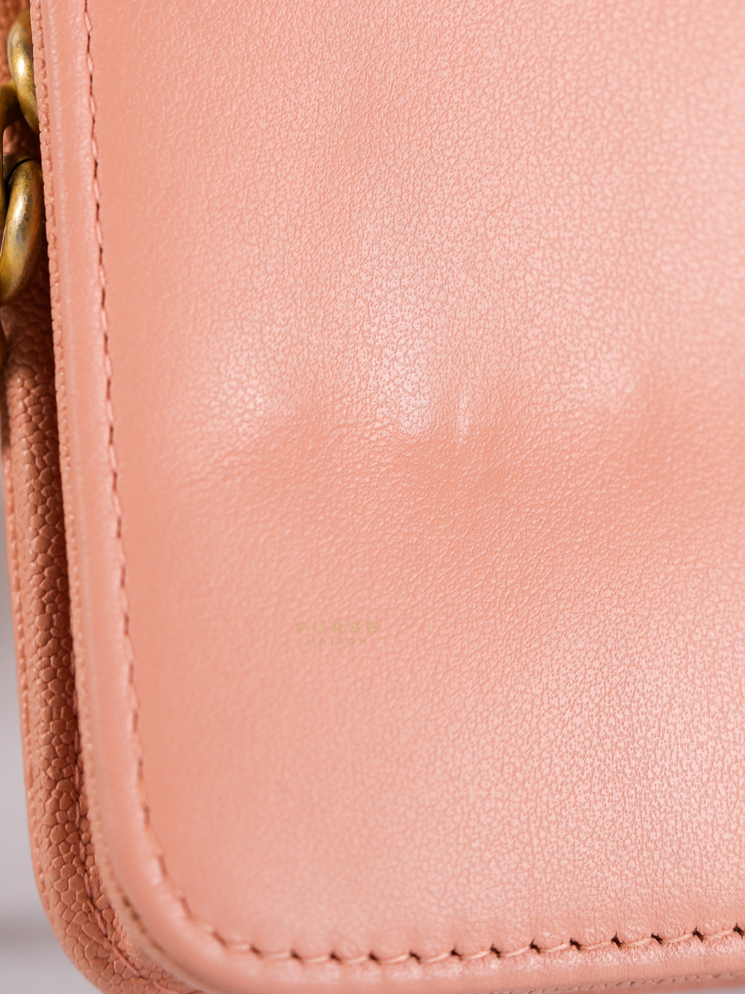 Boy Wallet On Chain in Light Pink Caviar Leather & Aged Gold Hardware (Series 27) | Purse Maison Luxury Bags Shop