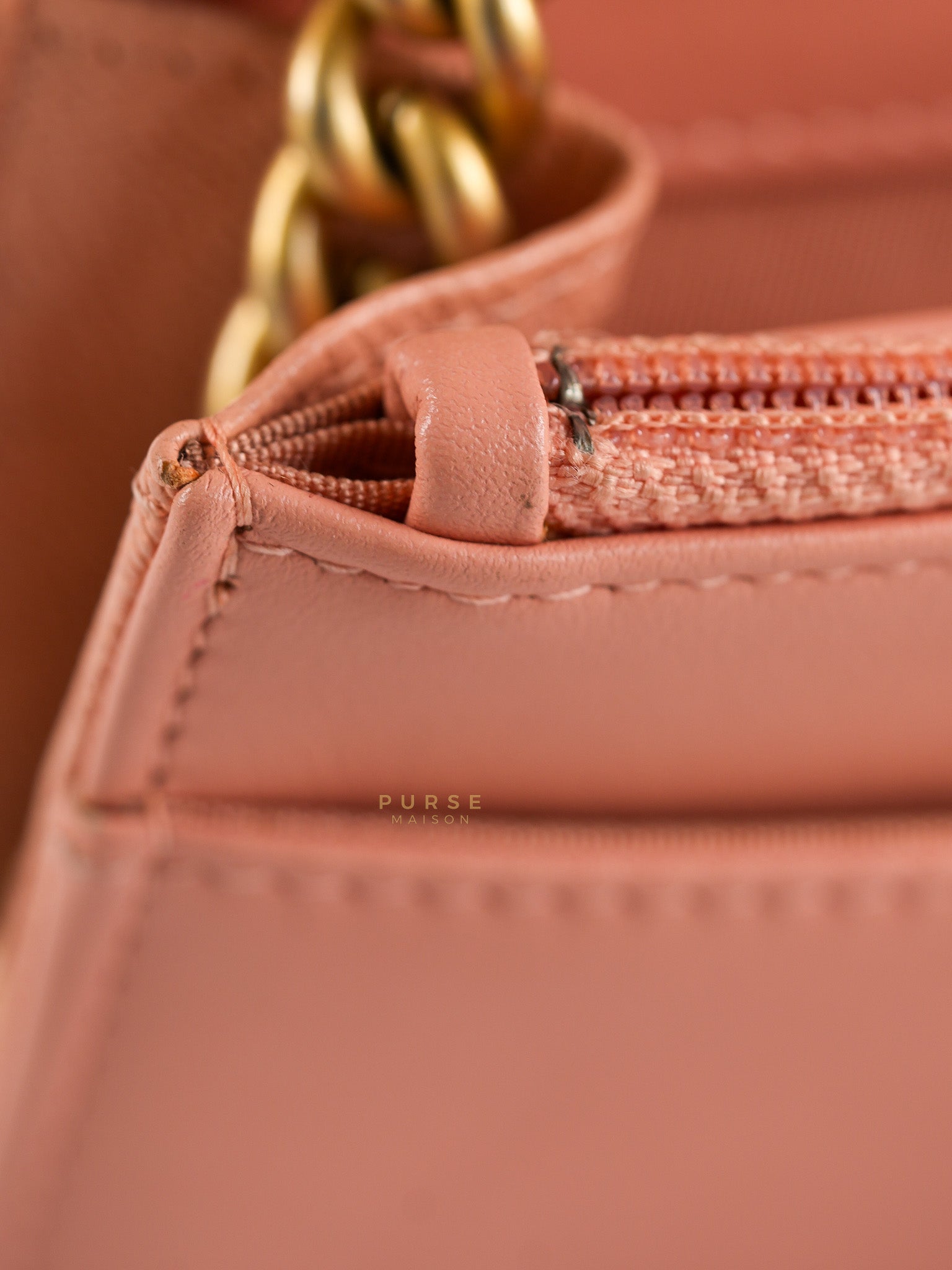 Boy Wallet On Chain in Light Pink Caviar Leather & Aged Gold Hardware (Series 27) | Purse Maison Luxury Bags Shop