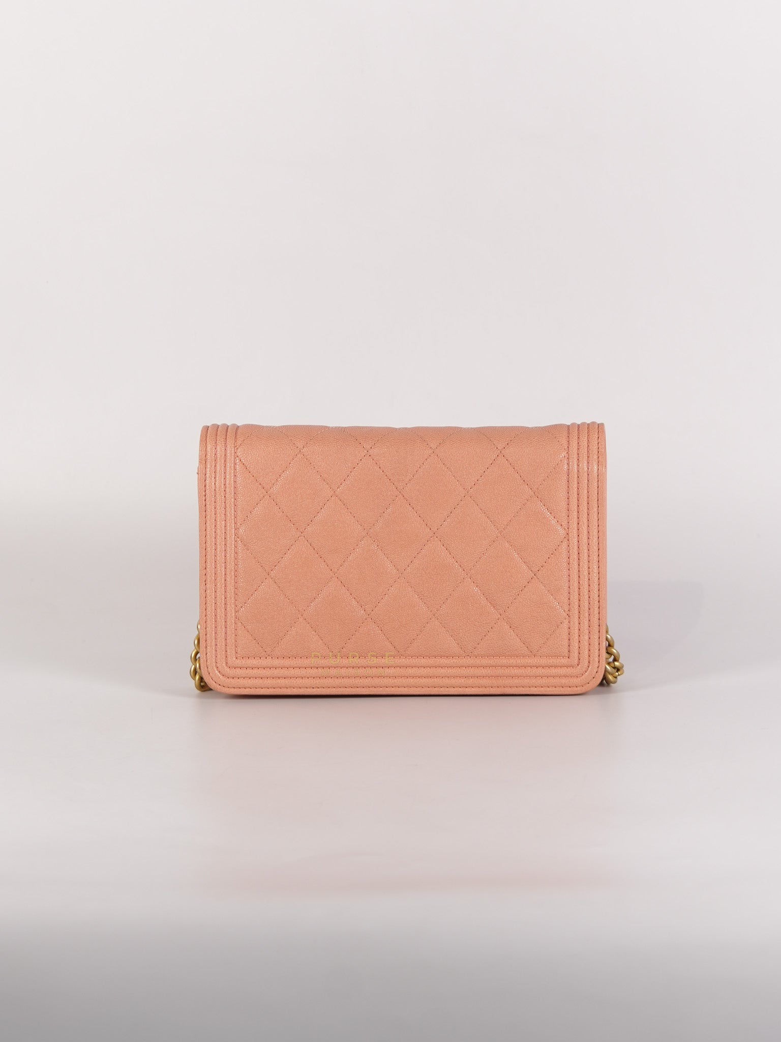 Boy Wallet On Chain in Light Pink Caviar Leather & Aged Gold Hardware (Series 27) | Purse Maison Luxury Bags Shop
