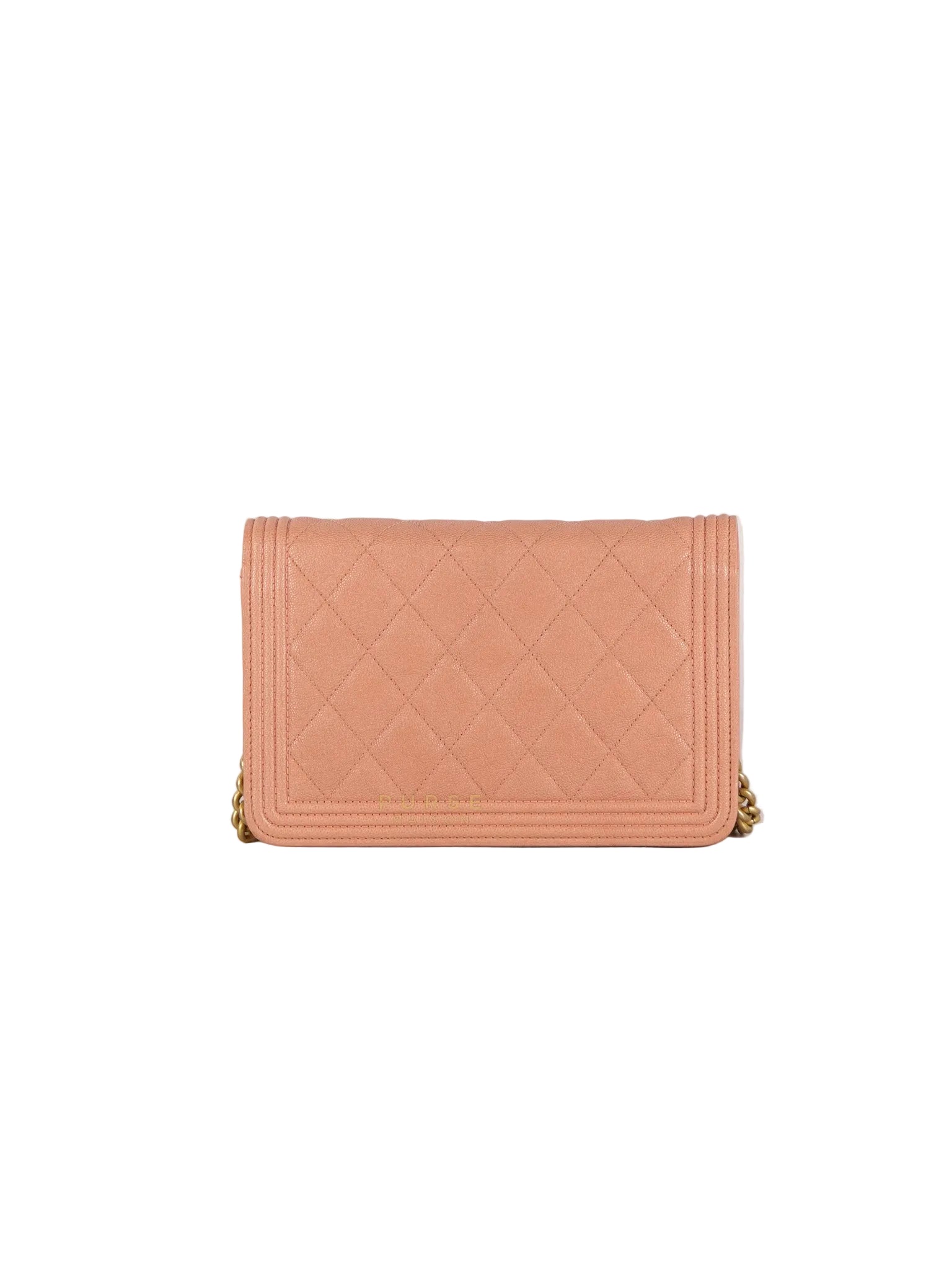 Boy Wallet On Chain in Light Pink Caviar Leather & Aged Gold Hardware (Series 27) | Purse Maison Luxury Bags Shop