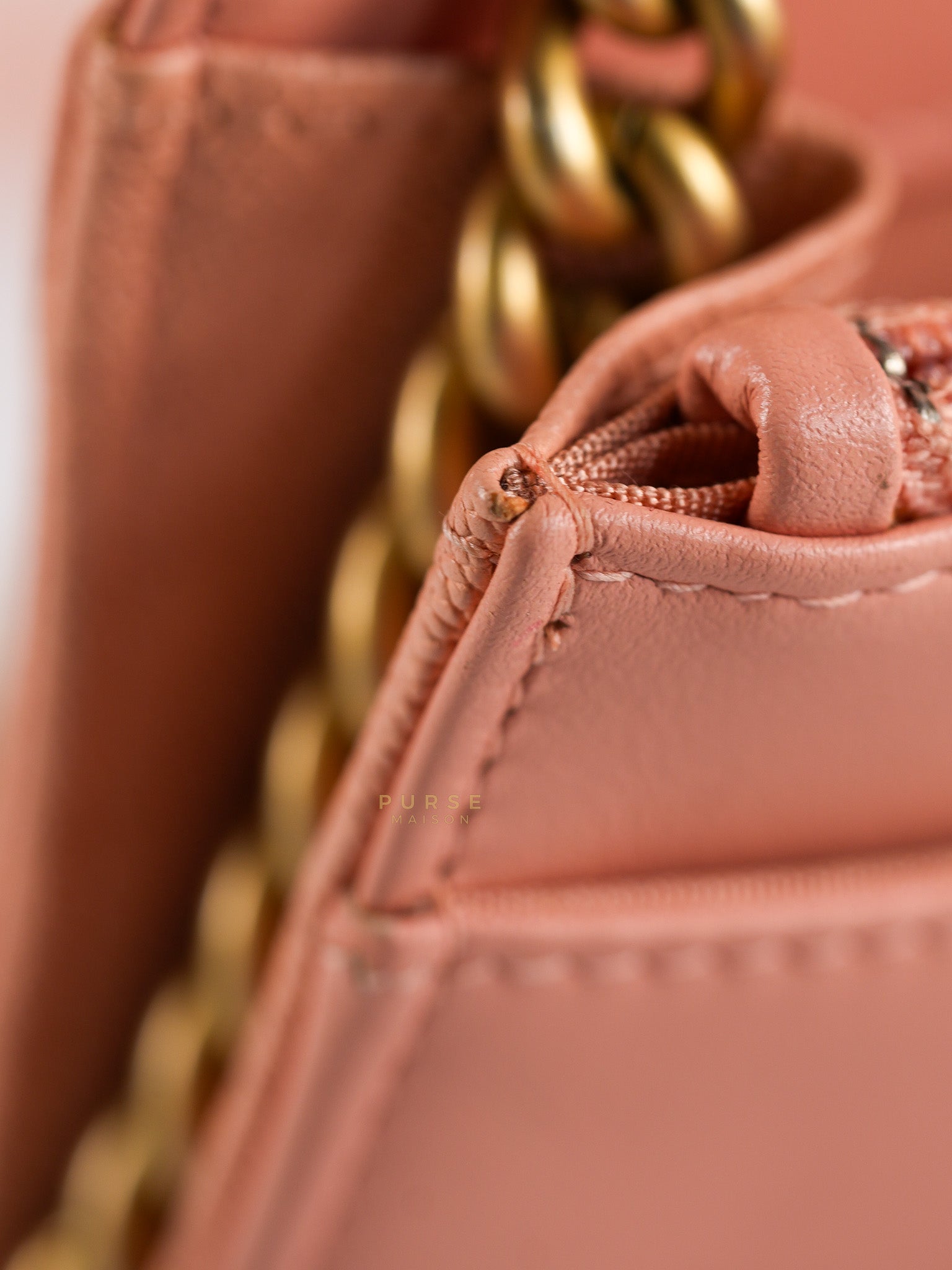 Boy Wallet On Chain in Light Pink Caviar Leather & Aged Gold Hardware (Series 27) | Purse Maison Luxury Bags Shop