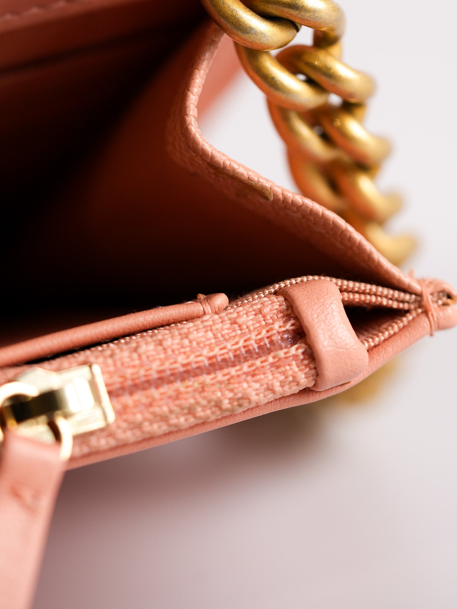 Boy Wallet On Chain in Light Pink Caviar Leather & Aged Gold Hardware (Series 27) | Purse Maison Luxury Bags Shop