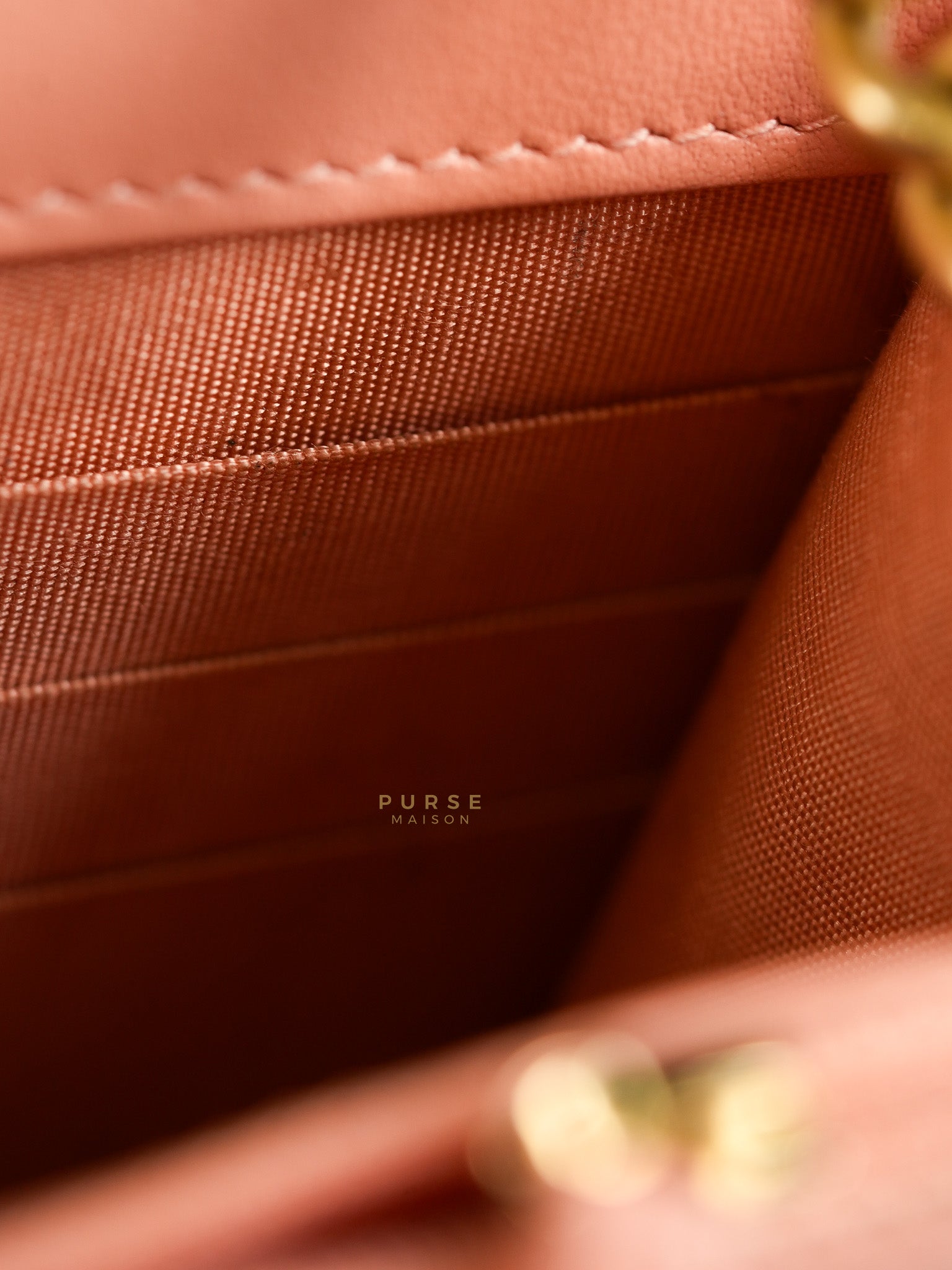 Boy Wallet On Chain in Light Pink Caviar Leather & Aged Gold Hardware (Series 27) | Purse Maison Luxury Bags Shop