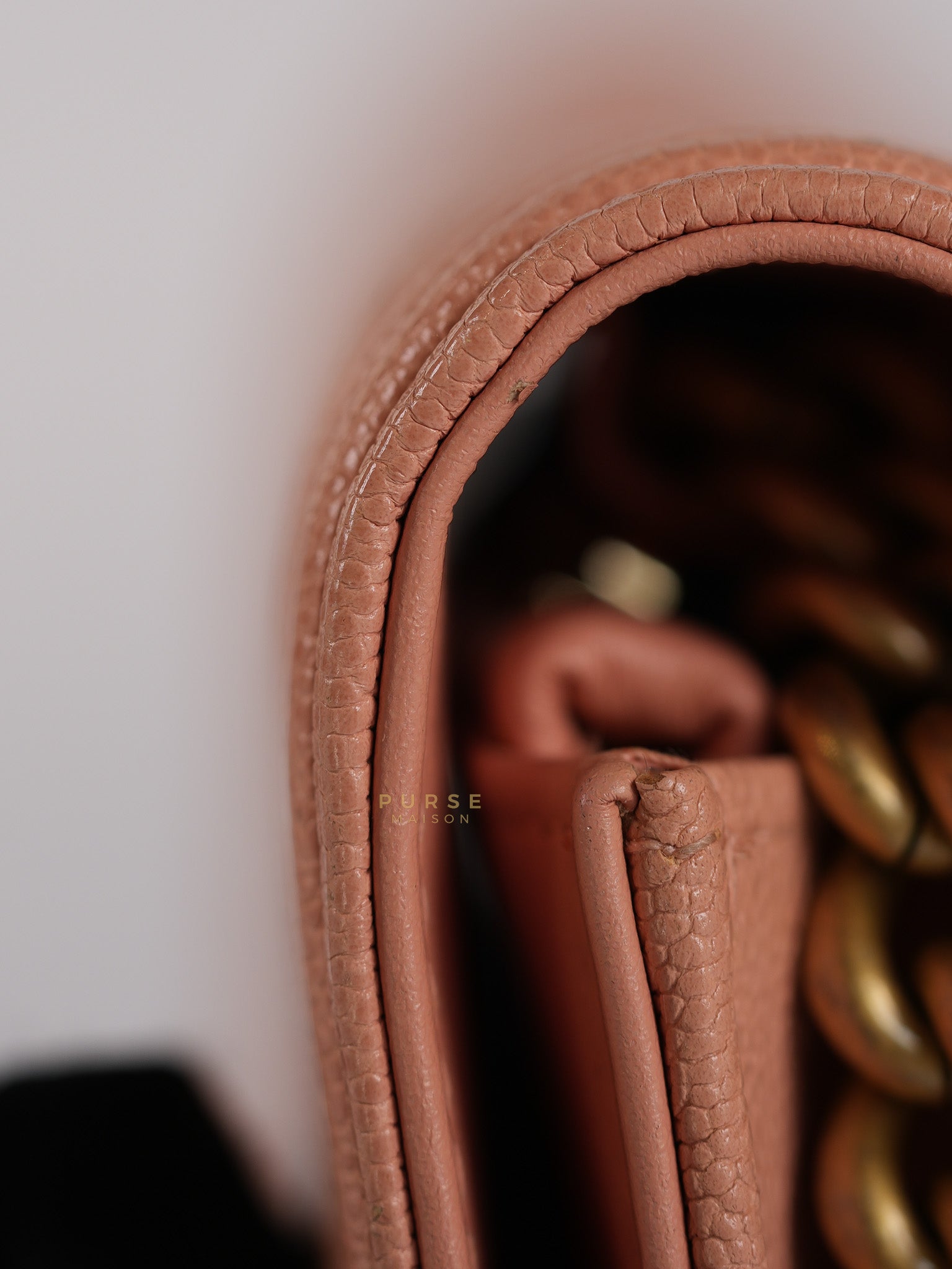 Boy Wallet On Chain in Light Pink Caviar Leather & Aged Gold Hardware (Series 27) | Purse Maison Luxury Bags Shop