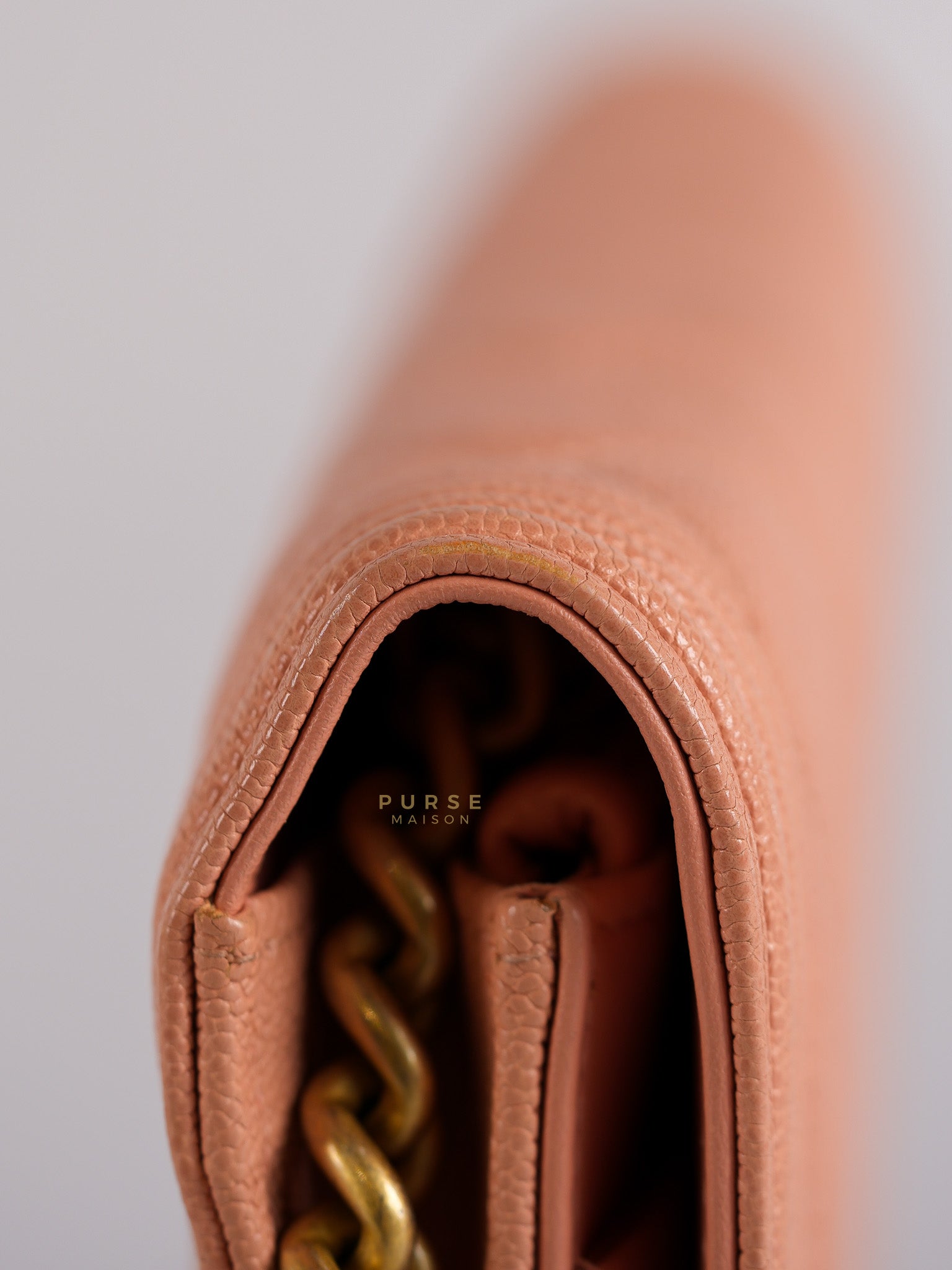 Boy Wallet On Chain in Light Pink Caviar Leather & Aged Gold Hardware (Series 27) | Purse Maison Luxury Bags Shop