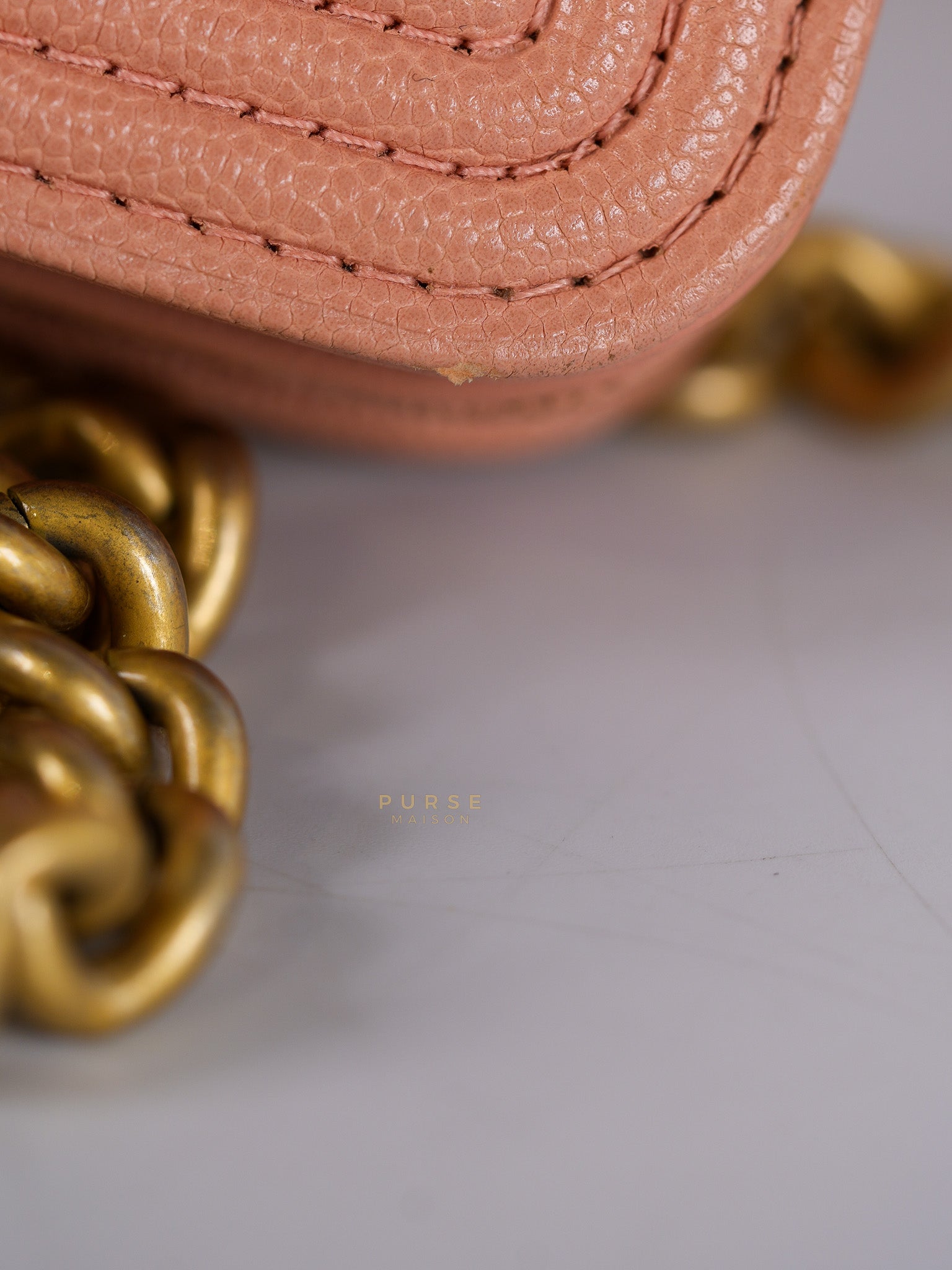 Boy Wallet On Chain in Light Pink Caviar Leather & Aged Gold Hardware (Series 27) | Purse Maison Luxury Bags Shop